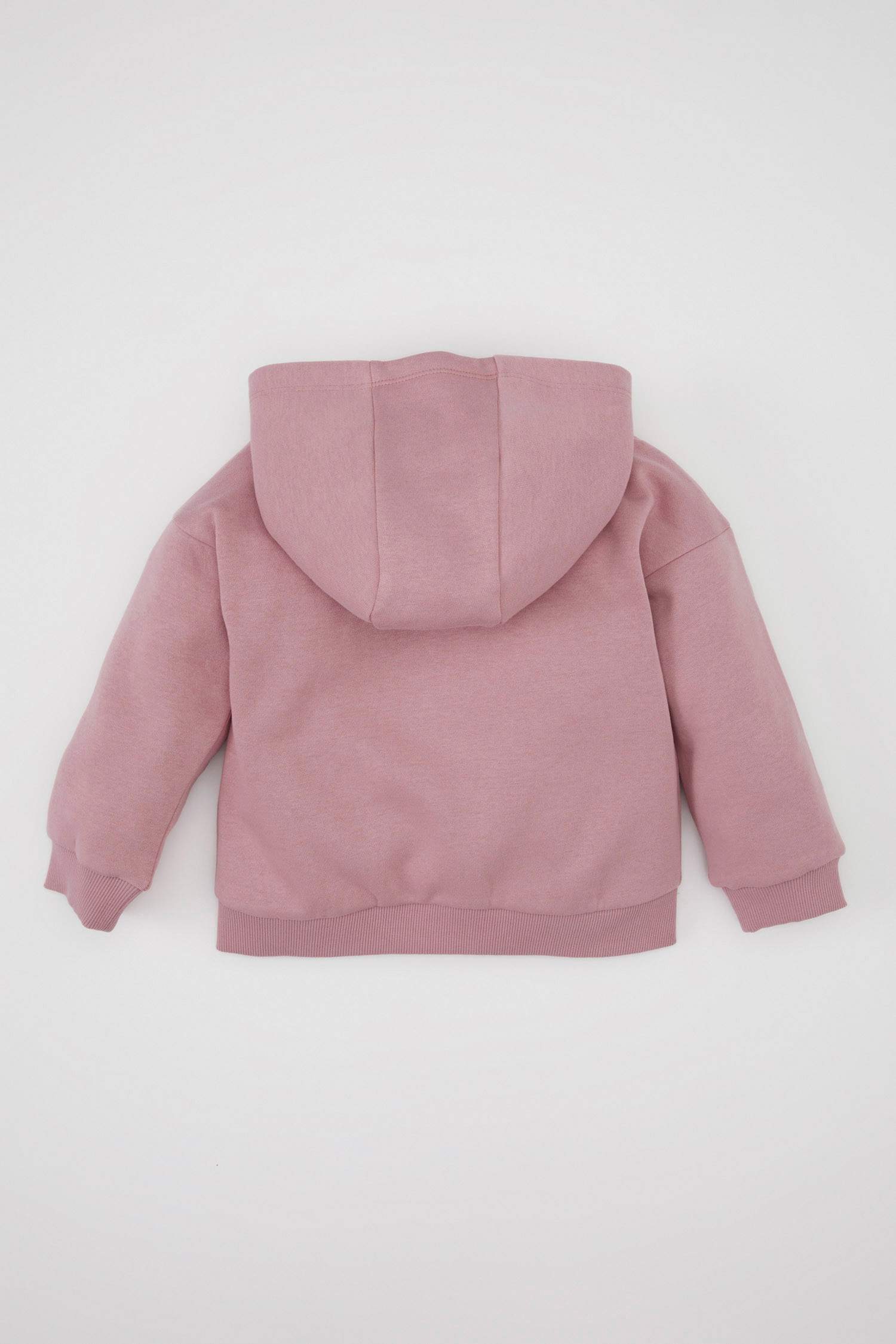 Kız Bebek Kapüşonlu Basic Düz İçi Yumuşak Tüylü Fermuarlı Sweatshirt