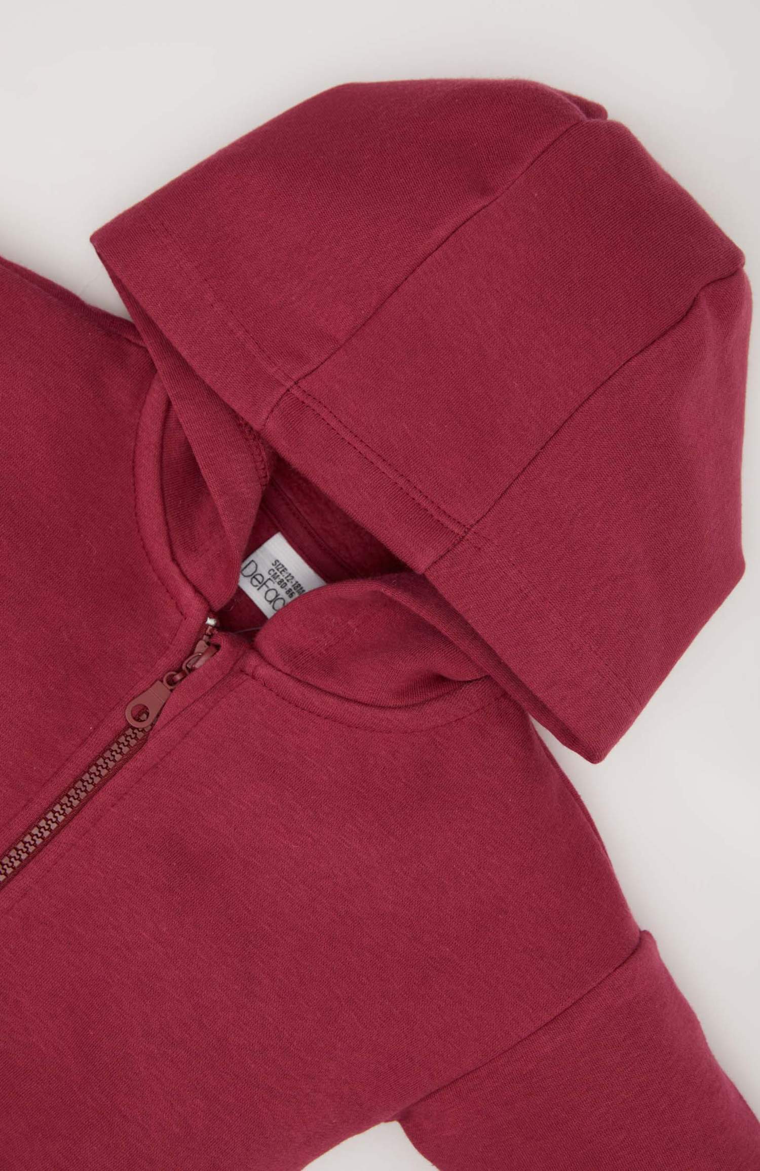 Kız Bebek Kapüşonlu Basic Düz İçi Yumuşak Tüylü Fermuarlı Sweatshirt