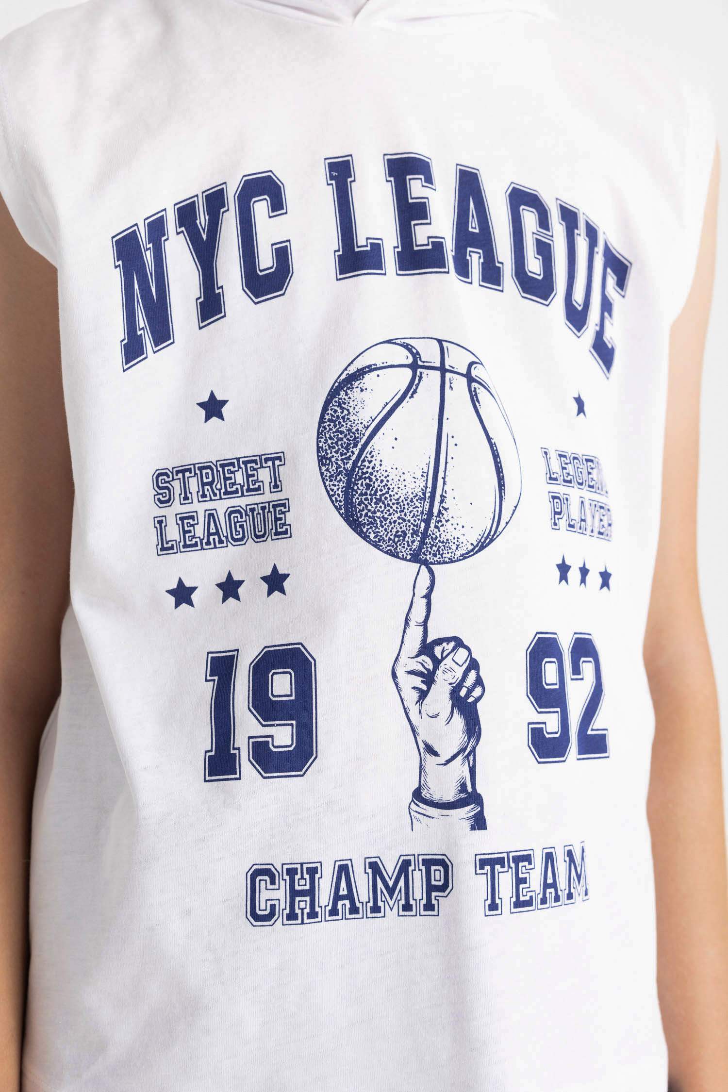 Boy Printed Hooded Sleeveless T-Shirt