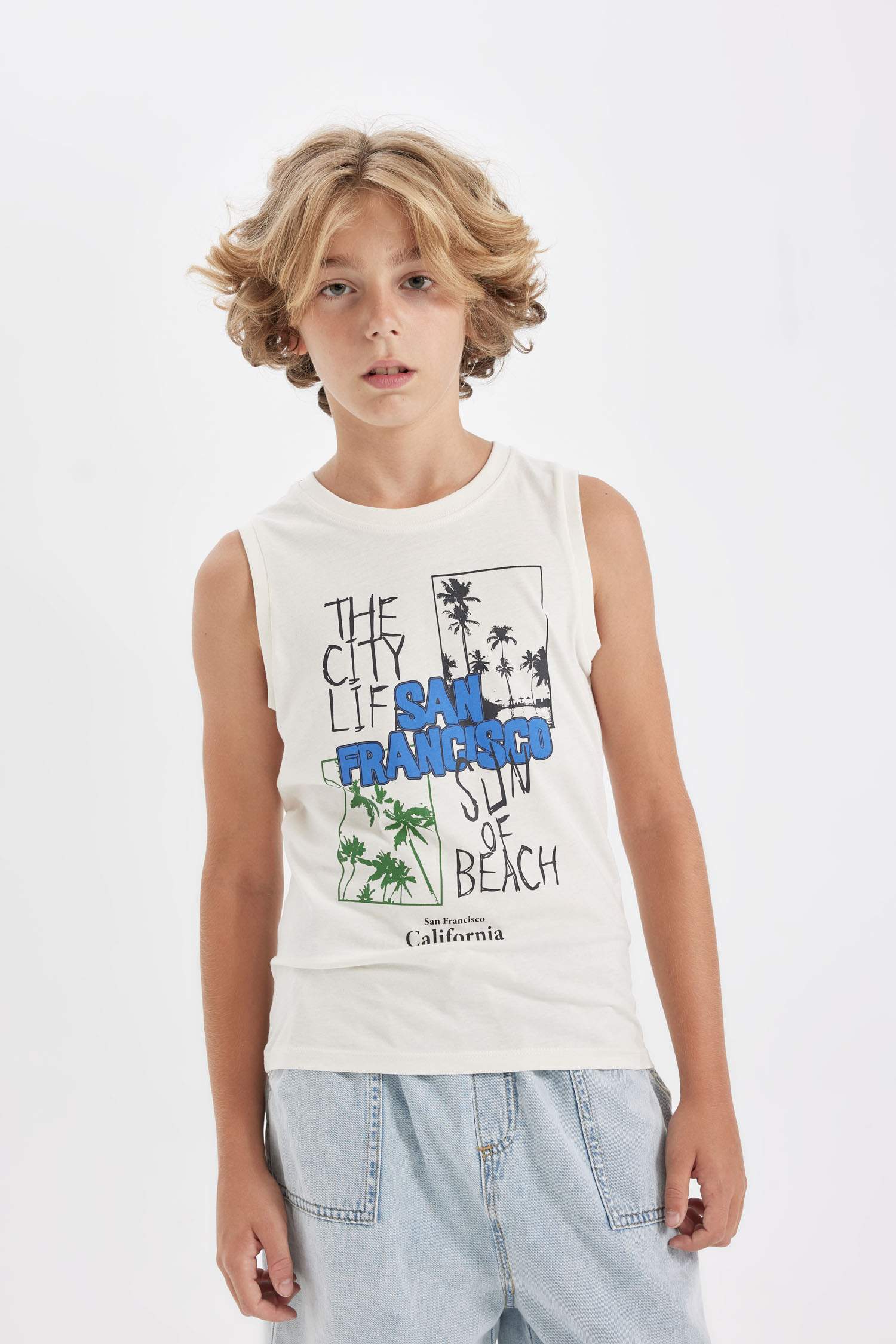 Boy Crew Neck Printed Sleeveless T-Shirt