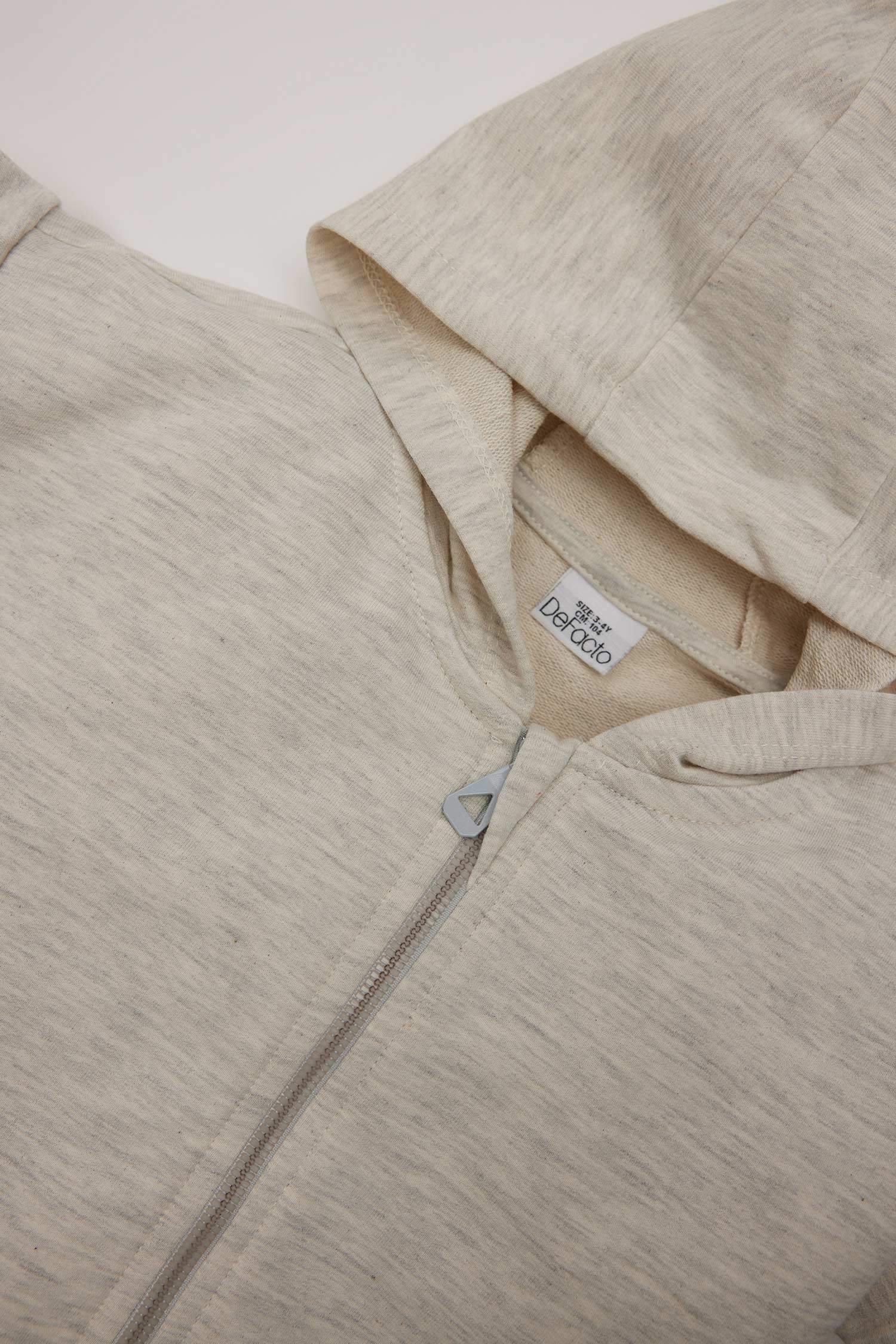 Kız Bebek Kapüşonlu Basic Düz Fermuarlı Sweatshirt