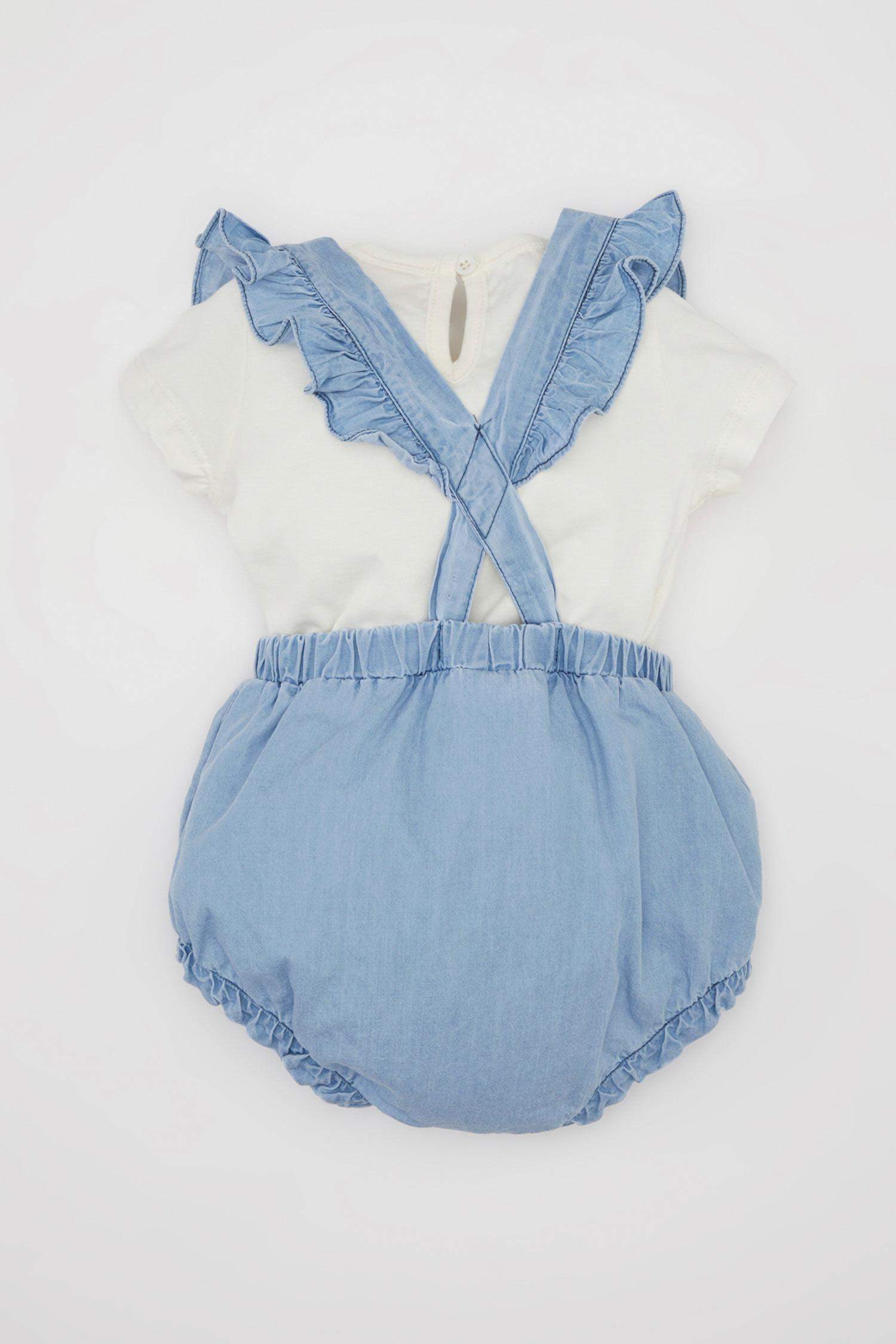 Baby Girl Short Sleeve T-Shirt Denim Jumpsuit 2 Piece Set