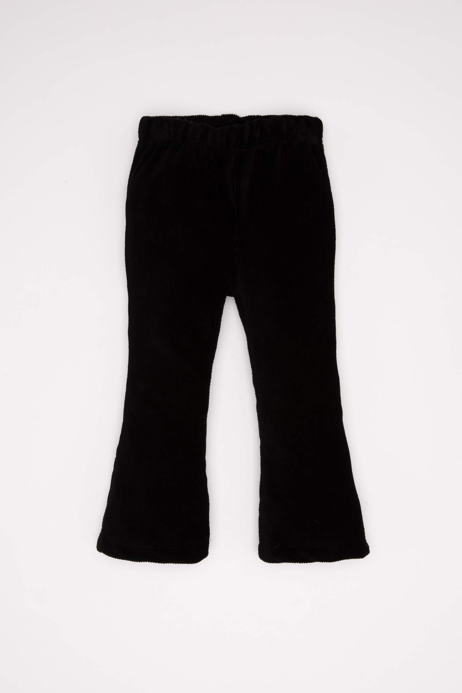 Kız Bebek İspanyol Paça Fitilli Beli Lastikli Uzun Boy Basic Düz Siyah Kadife Tayt