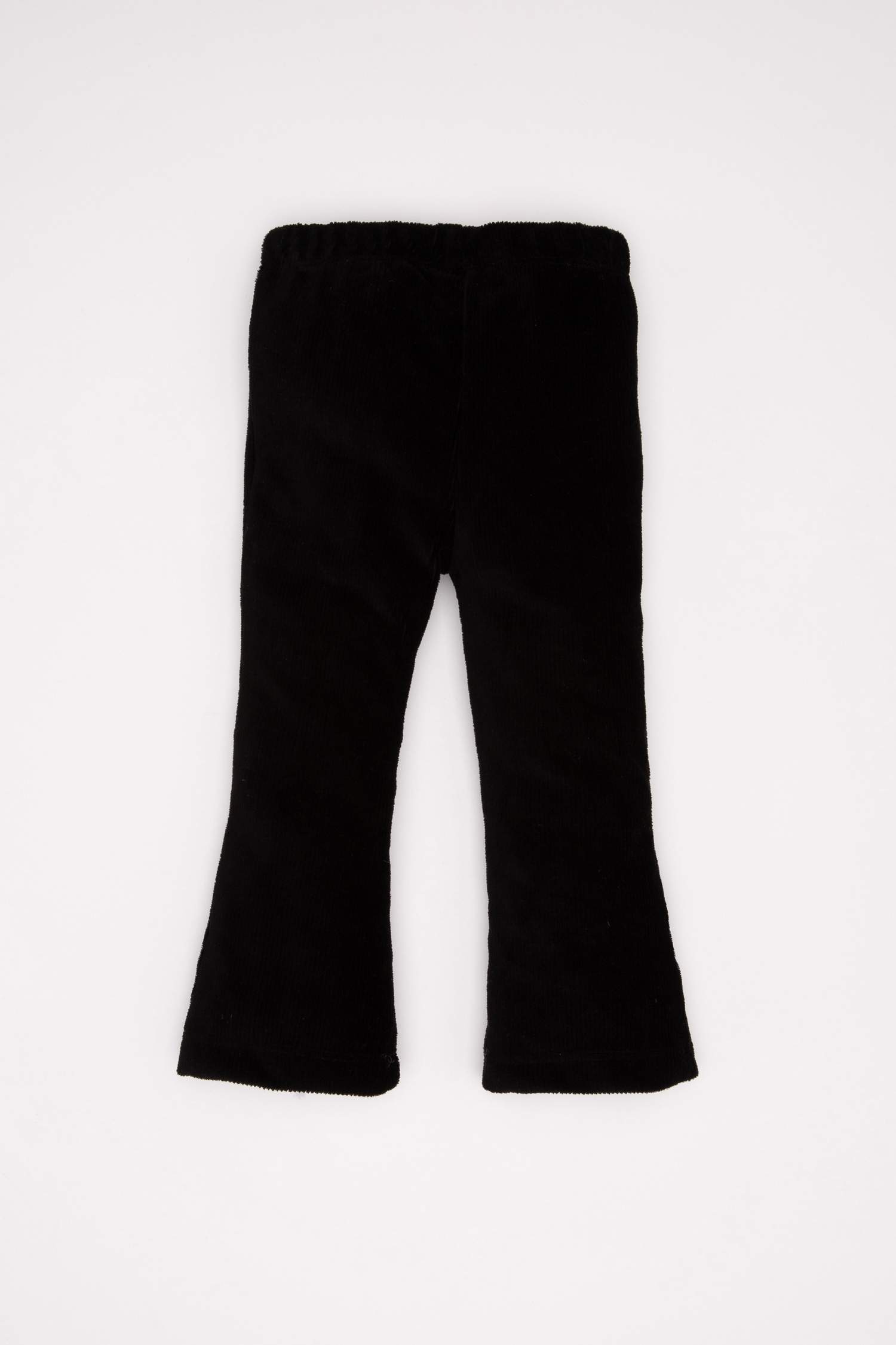 Kız Bebek İspanyol Paça Fitilli Beli Lastikli Uzun Boy Basic Düz Siyah Kadife Tayt