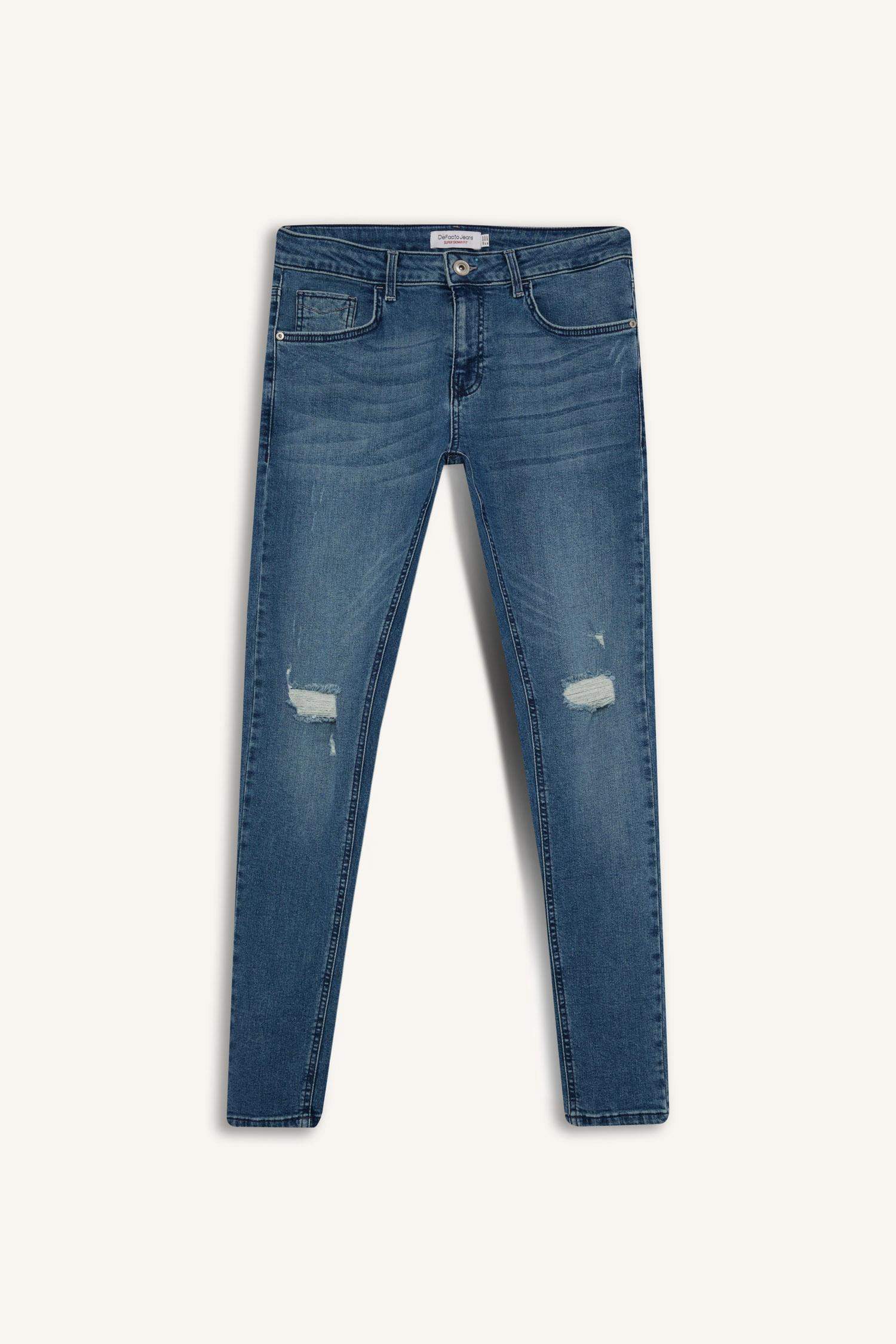 سروال جينز جينز سوبر سكيني فيت برجل ضيق ممزق