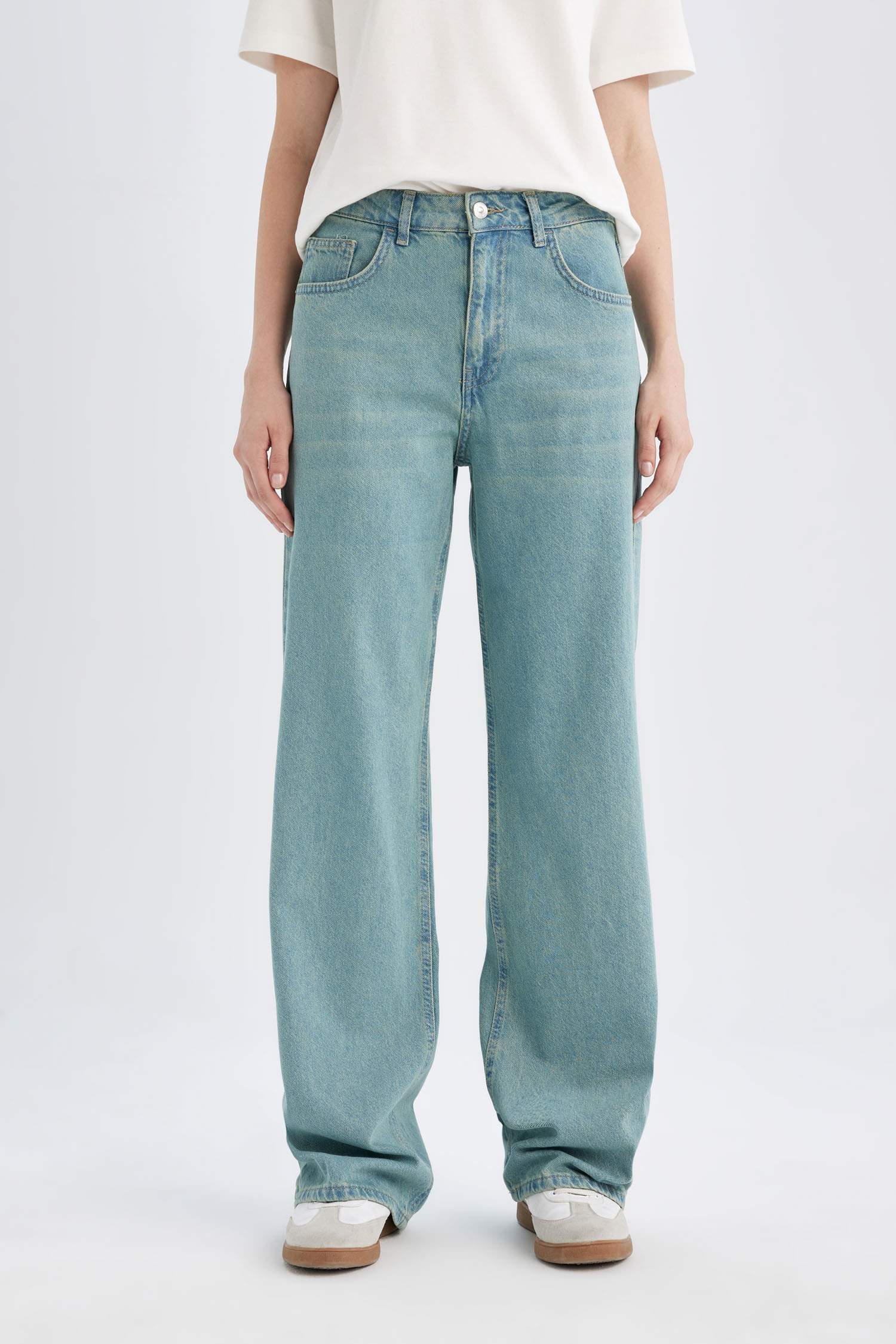 Straight Mom High Waist Long Washed Jeans