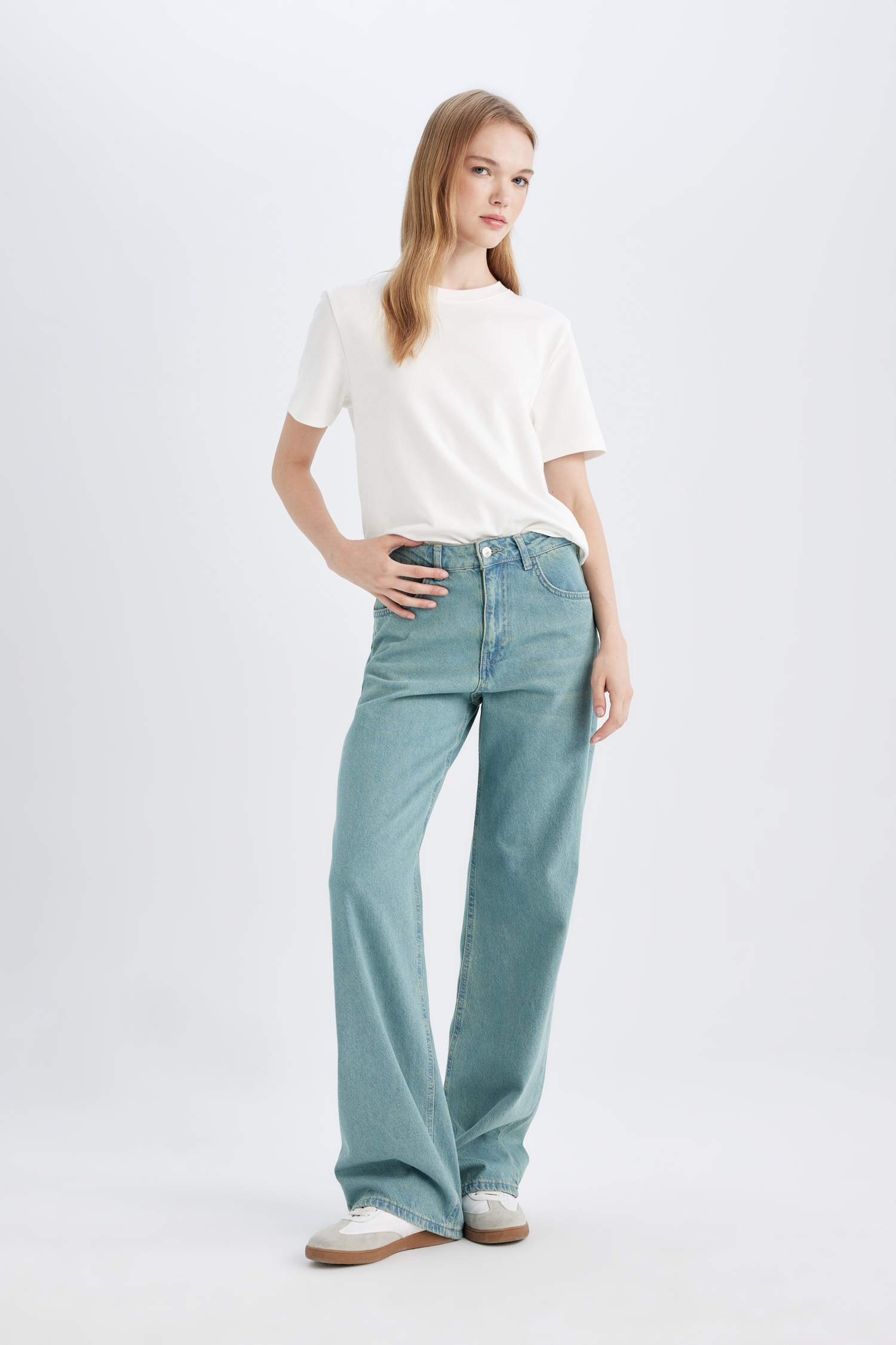 Straight Mom High Waist Long Washed Jeans