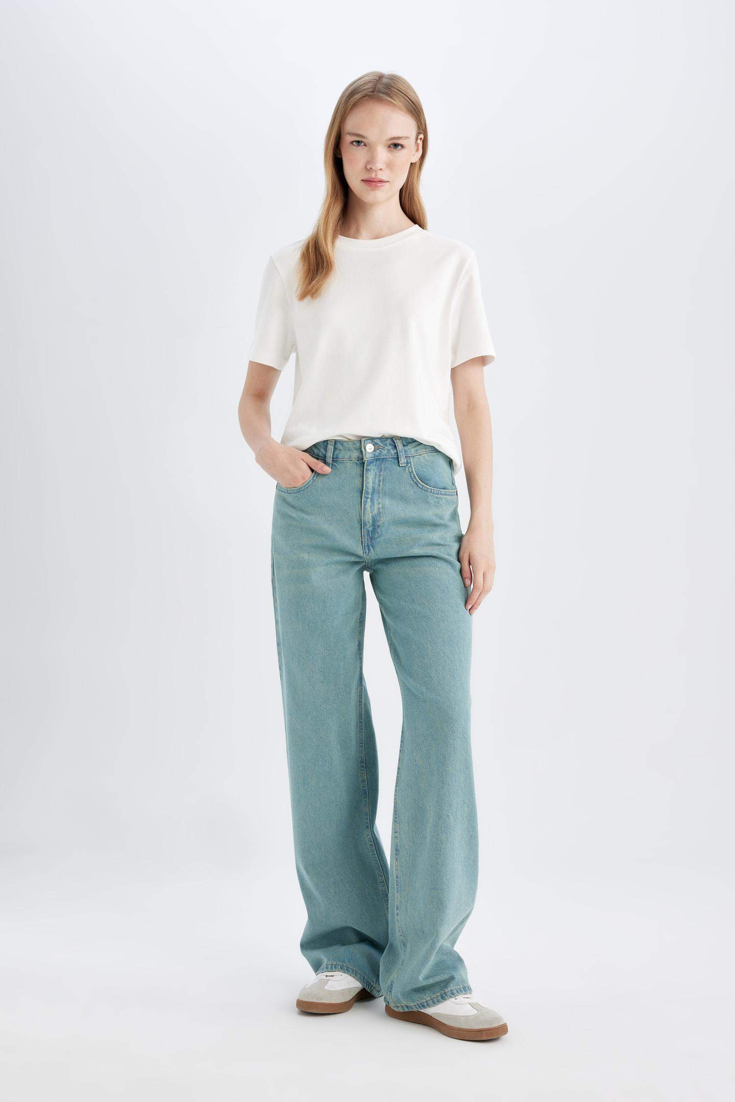 Straight Mom High Waist Long Washed Jeans