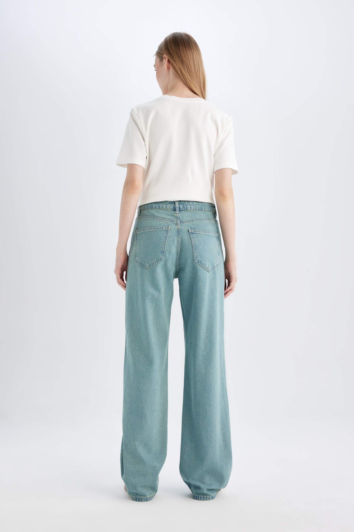 Straight Mom High Waist Long Washed Jeans