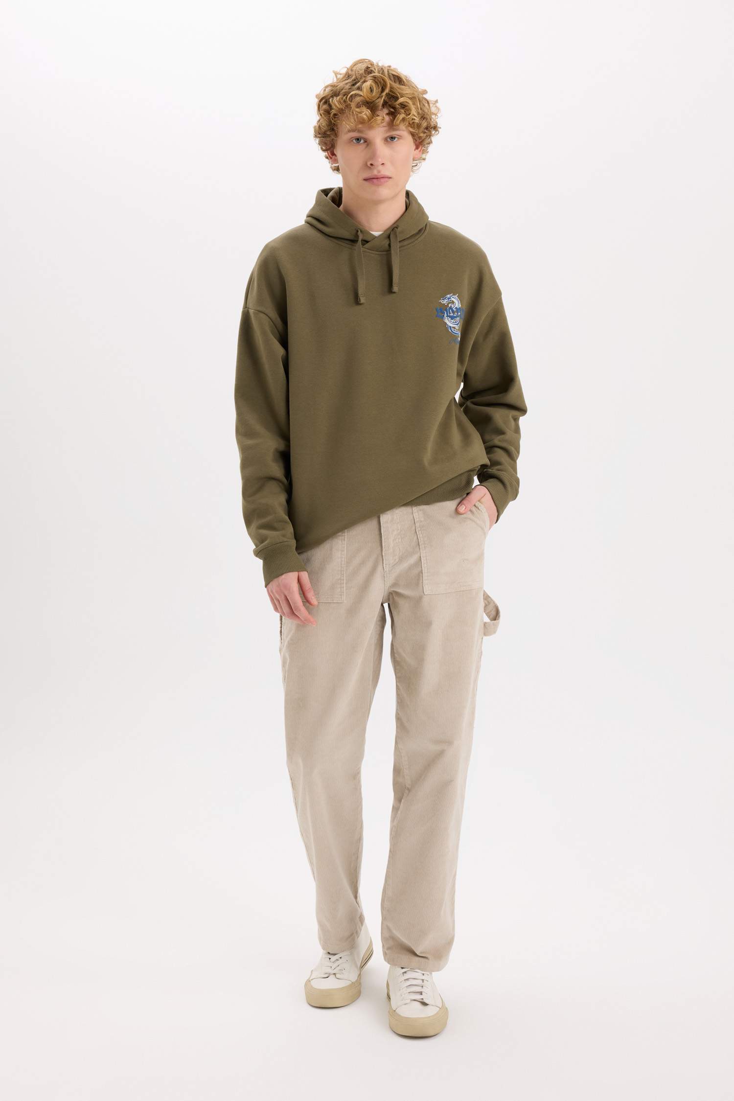 Boxy Fit Kapüşonlu Sırt Baskılı Sweatshirt