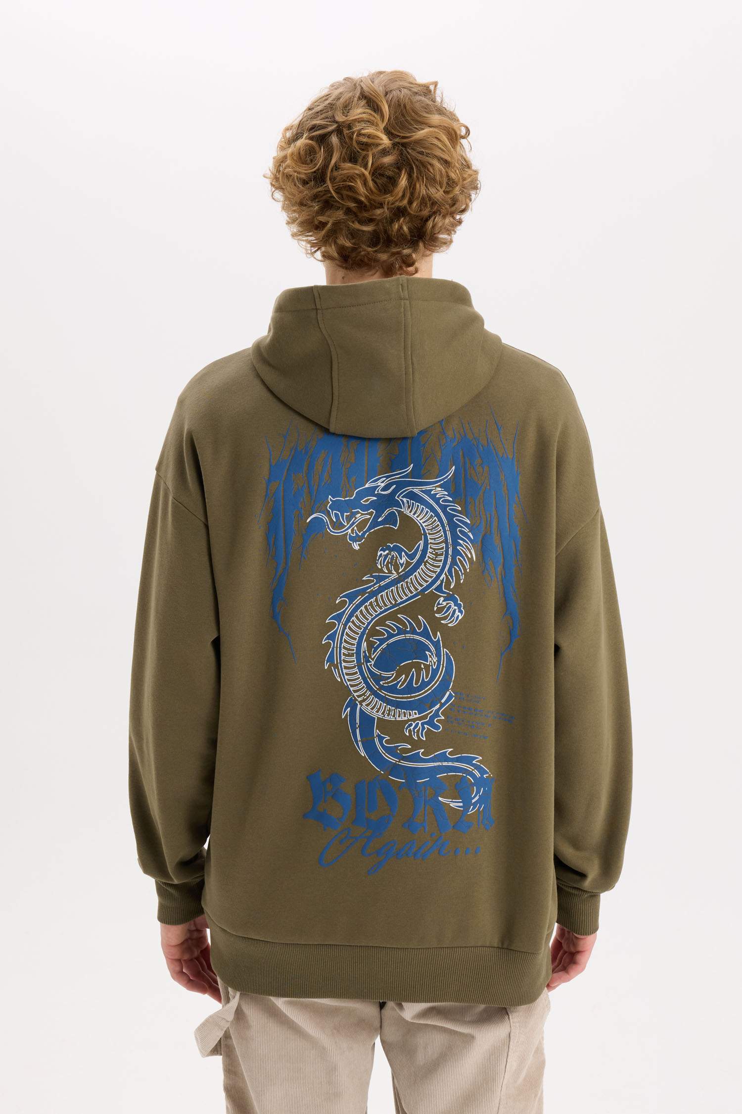 Boxy Fit Kapüşonlu Sırt Baskılı Sweatshirt