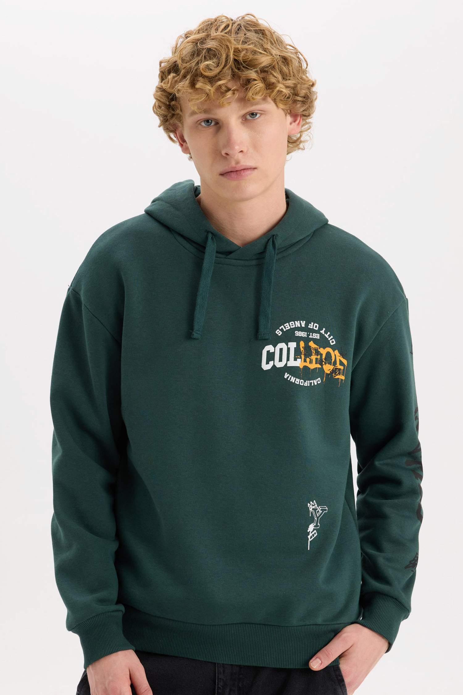 Boxy Fit Kapüşonlu Baskılı Sweatshirt