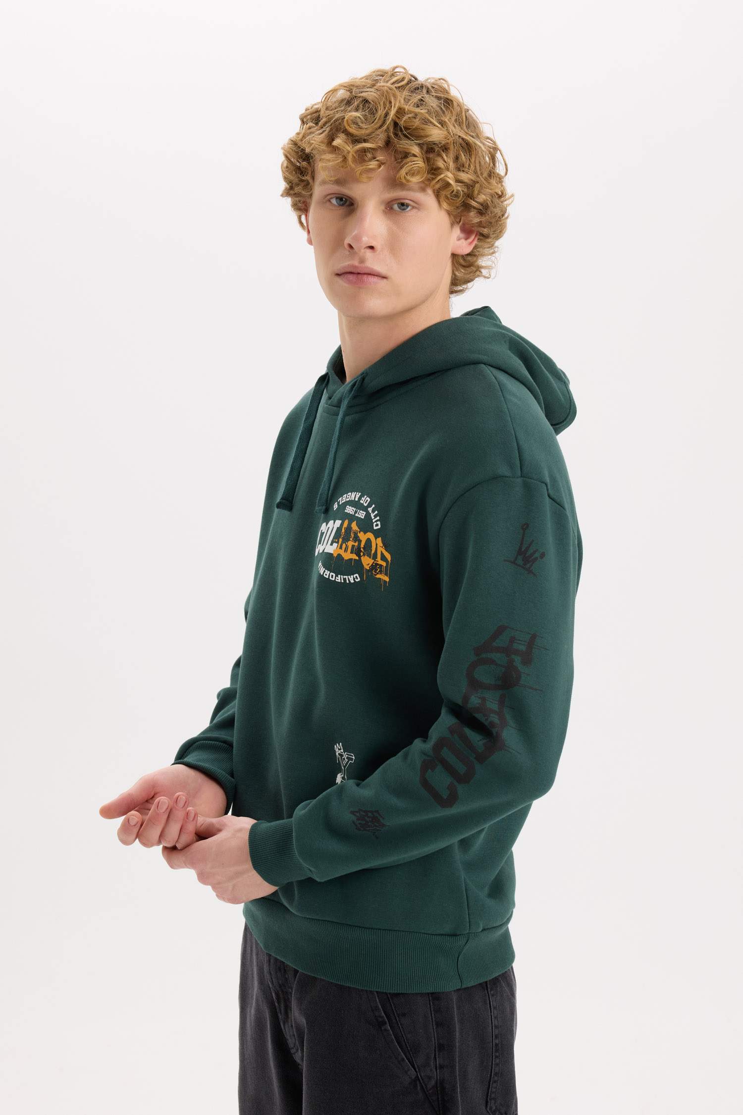 Boxy Fit Kapüşonlu Baskılı Sweatshirt