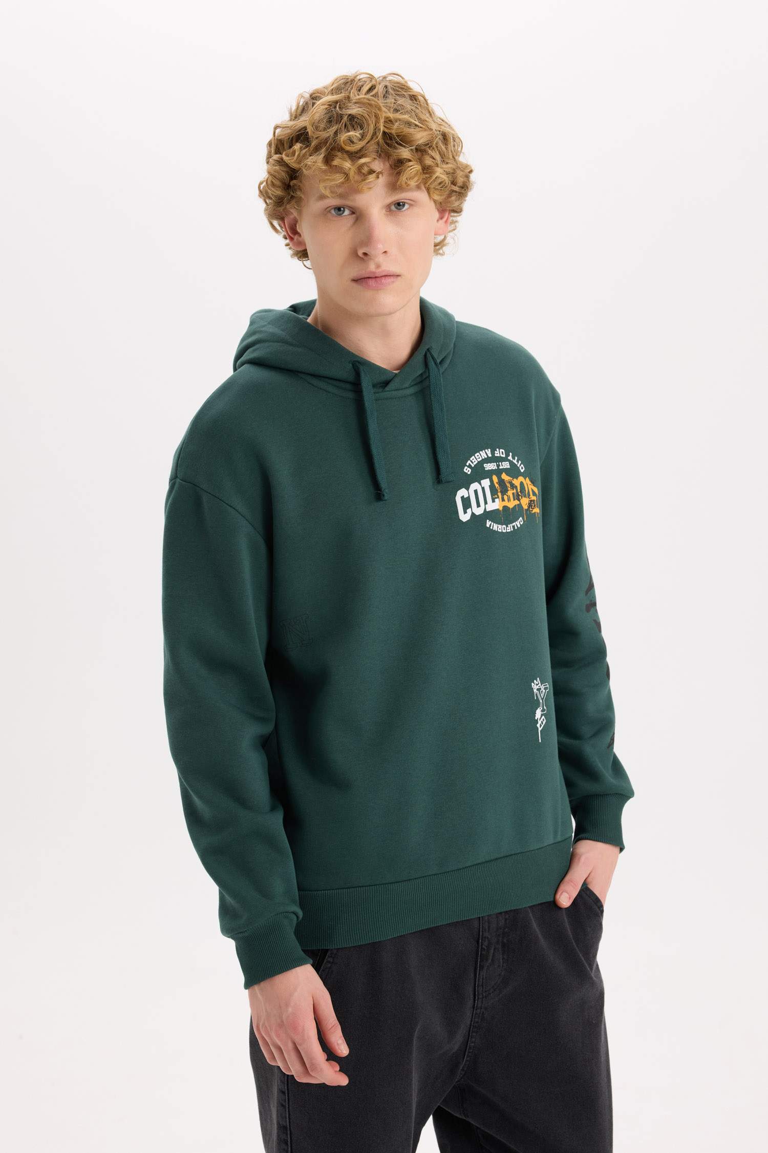 Boxy Fit Kapüşonlu Baskılı Sweatshirt