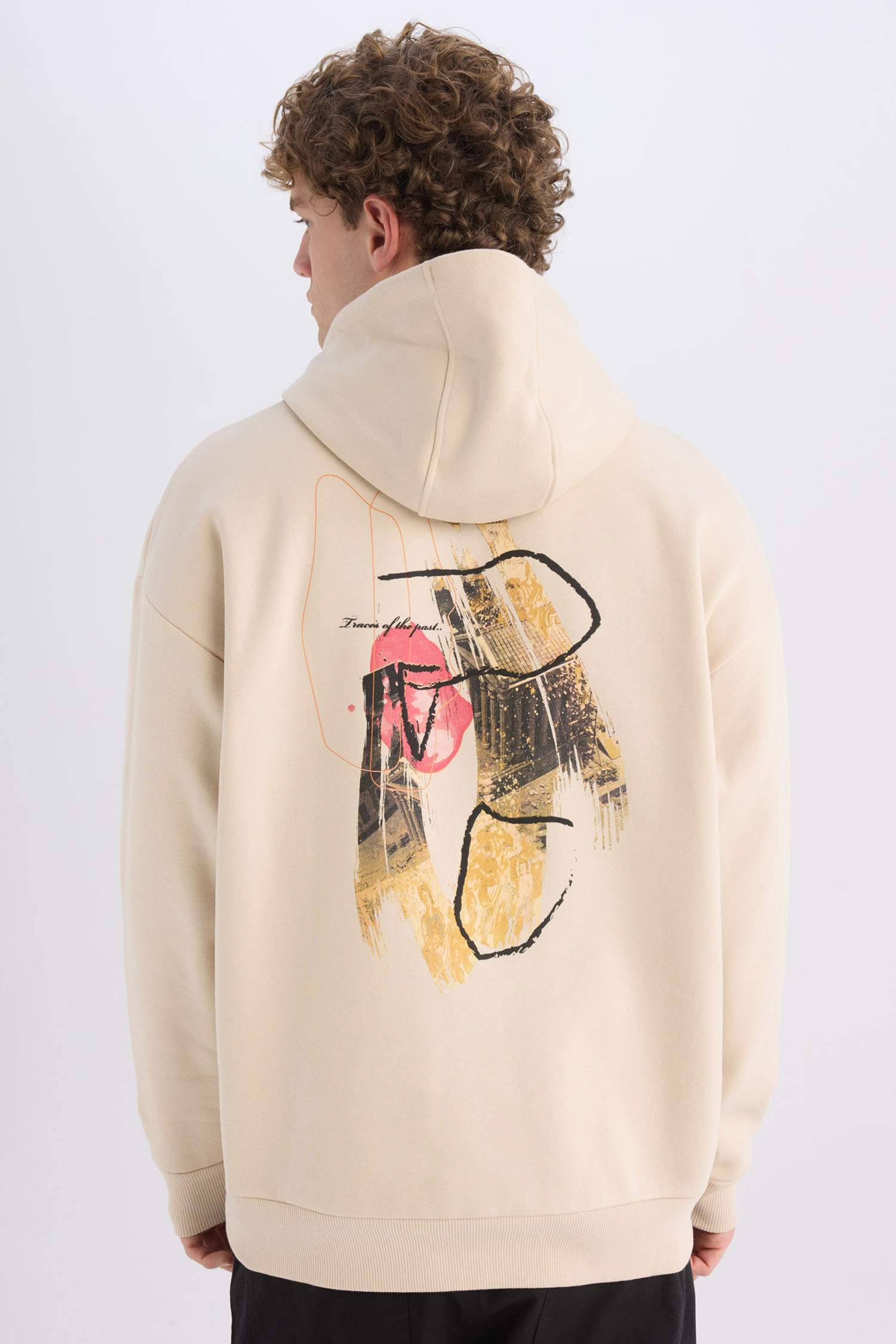 Oversize Geniş Kalıp Kapüşonlu Sırt Baskılı Sweatshirt