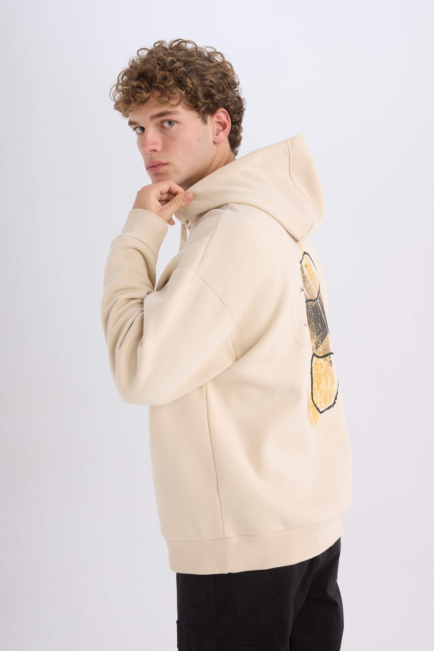 Oversize Geniş Kalıp Kapüşonlu Sırt Baskılı Sweatshirt