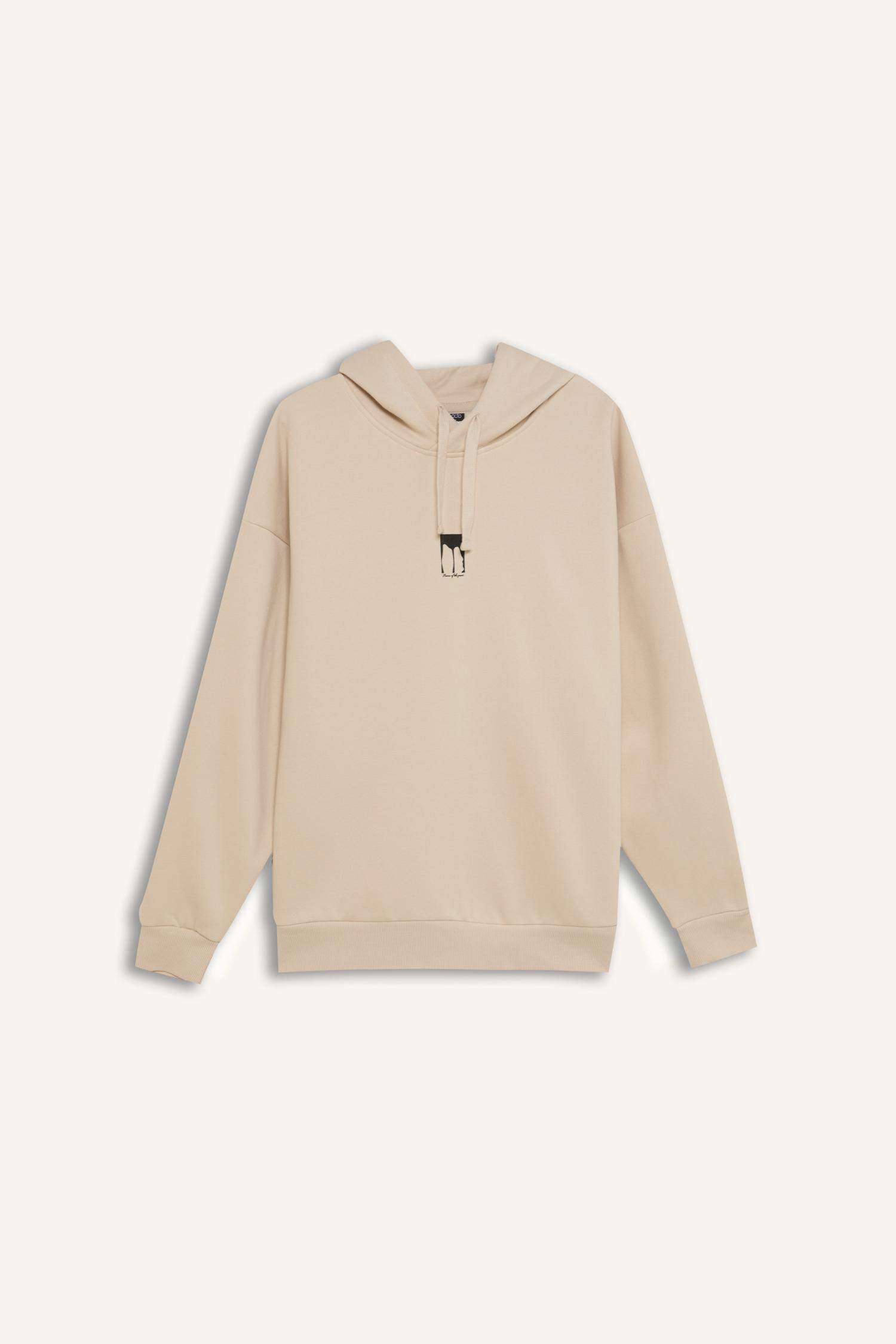 Oversize Geniş Kalıp Kapüşonlu Sırt Baskılı Sweatshirt