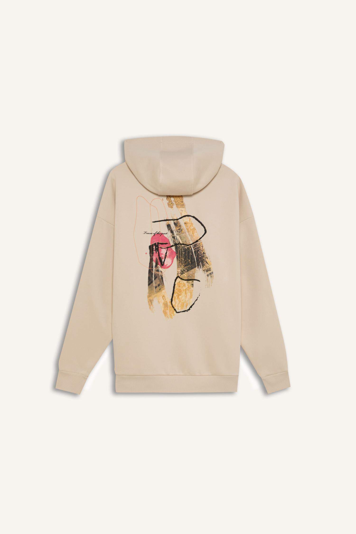 Oversize Geniş Kalıp Kapüşonlu Sırt Baskılı Sweatshirt