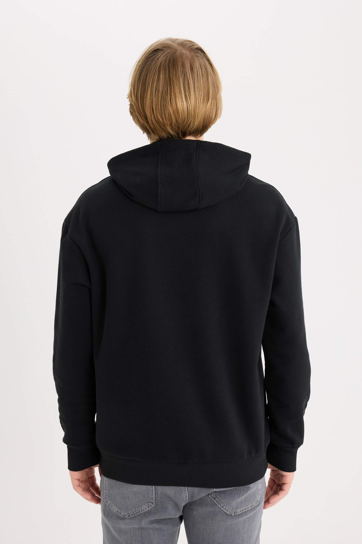 Boxy Fit Kapüşonlu Basic Düz Sweatshirt