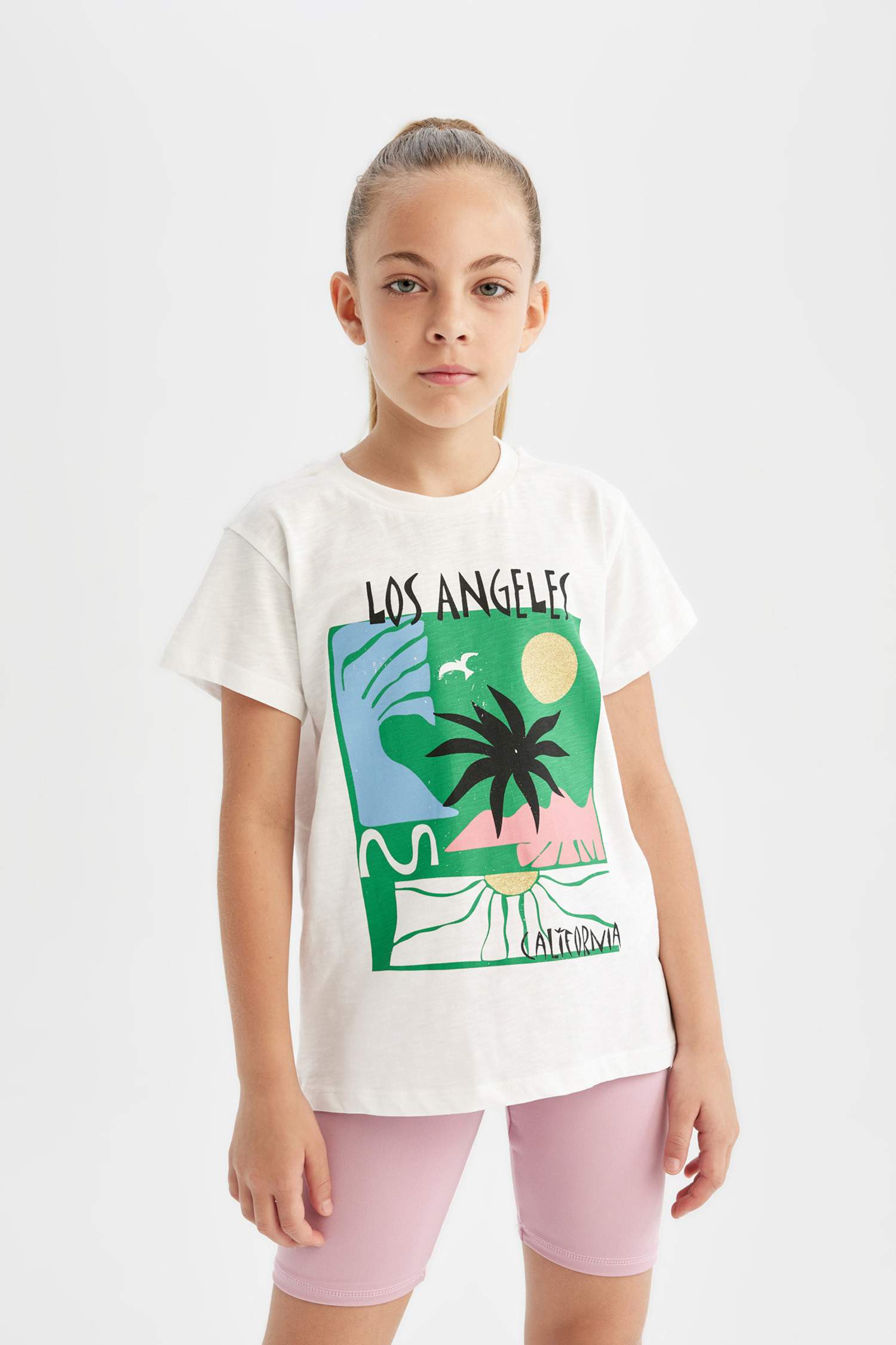 Girl Crew Neck Printed Short Sleeve T-Shirt