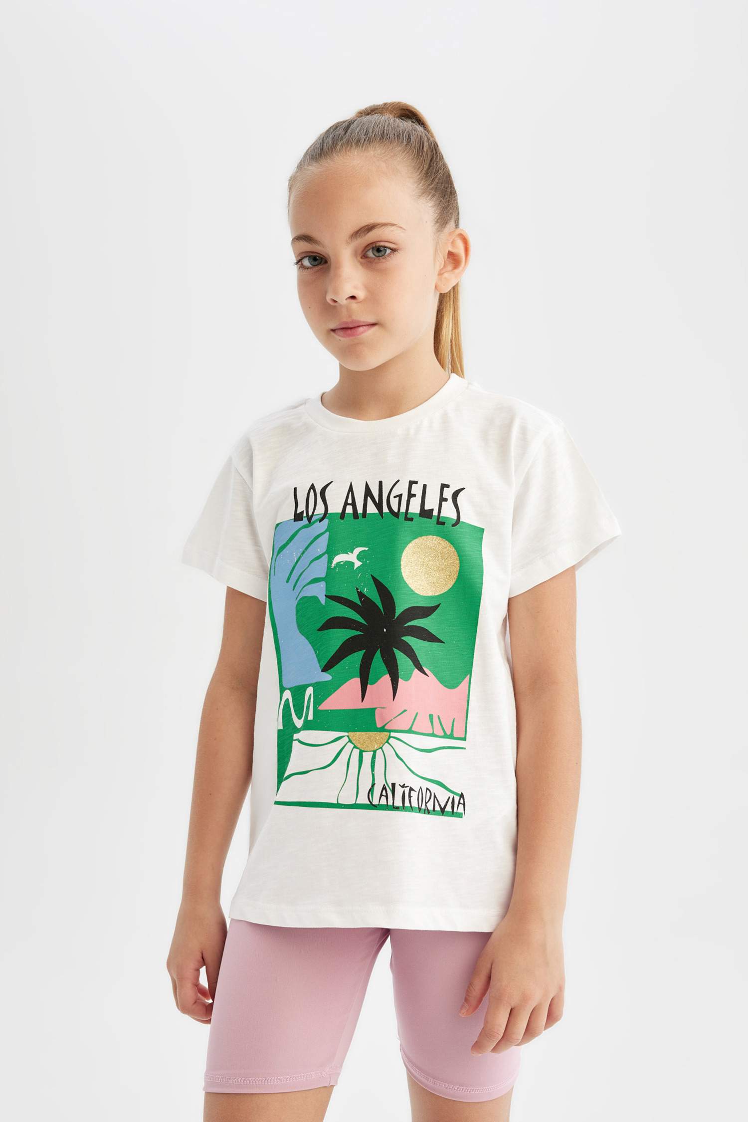 Girl Crew Neck Printed Short Sleeve T-Shirt