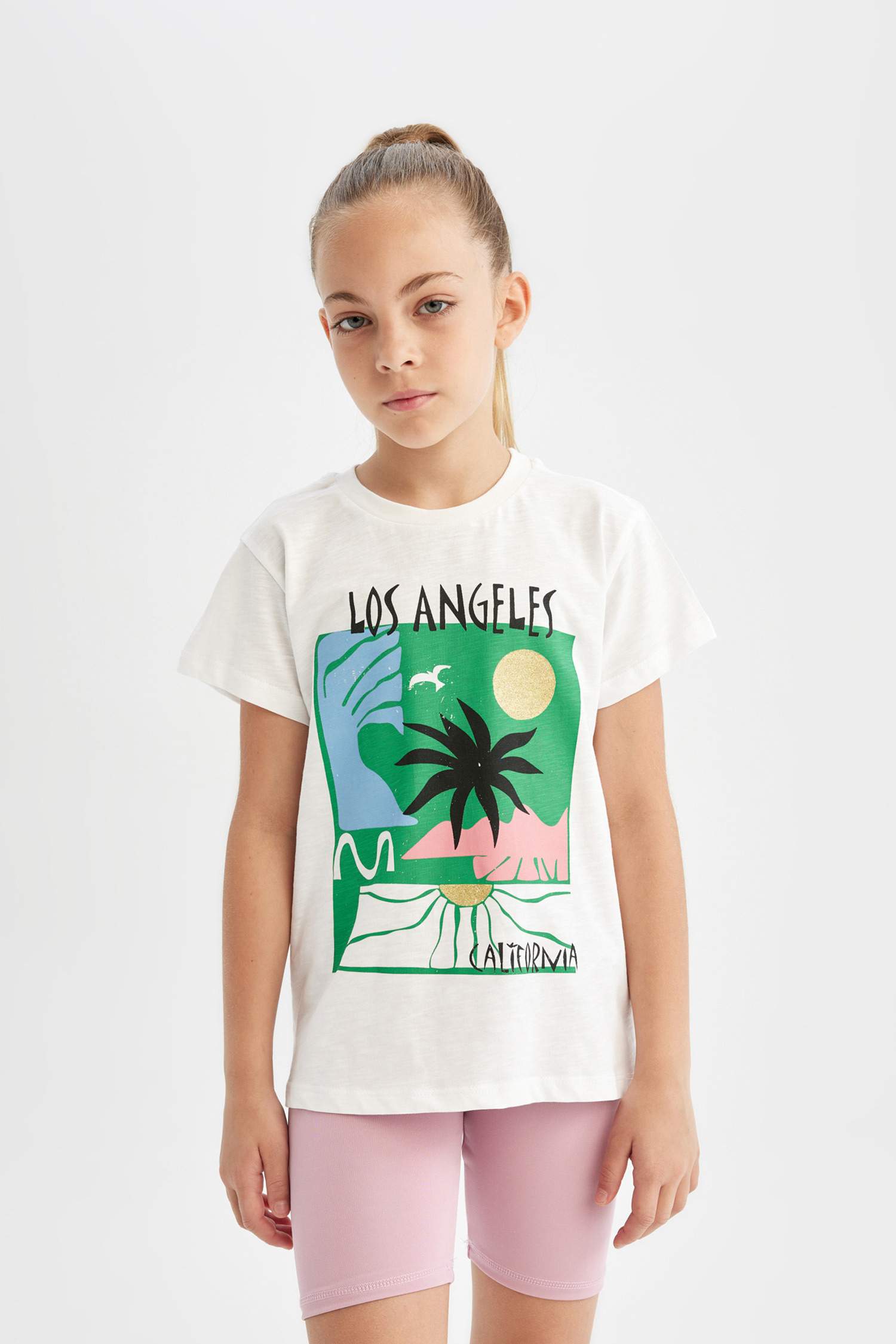 Girl Crew Neck Printed Short Sleeve T-Shirt