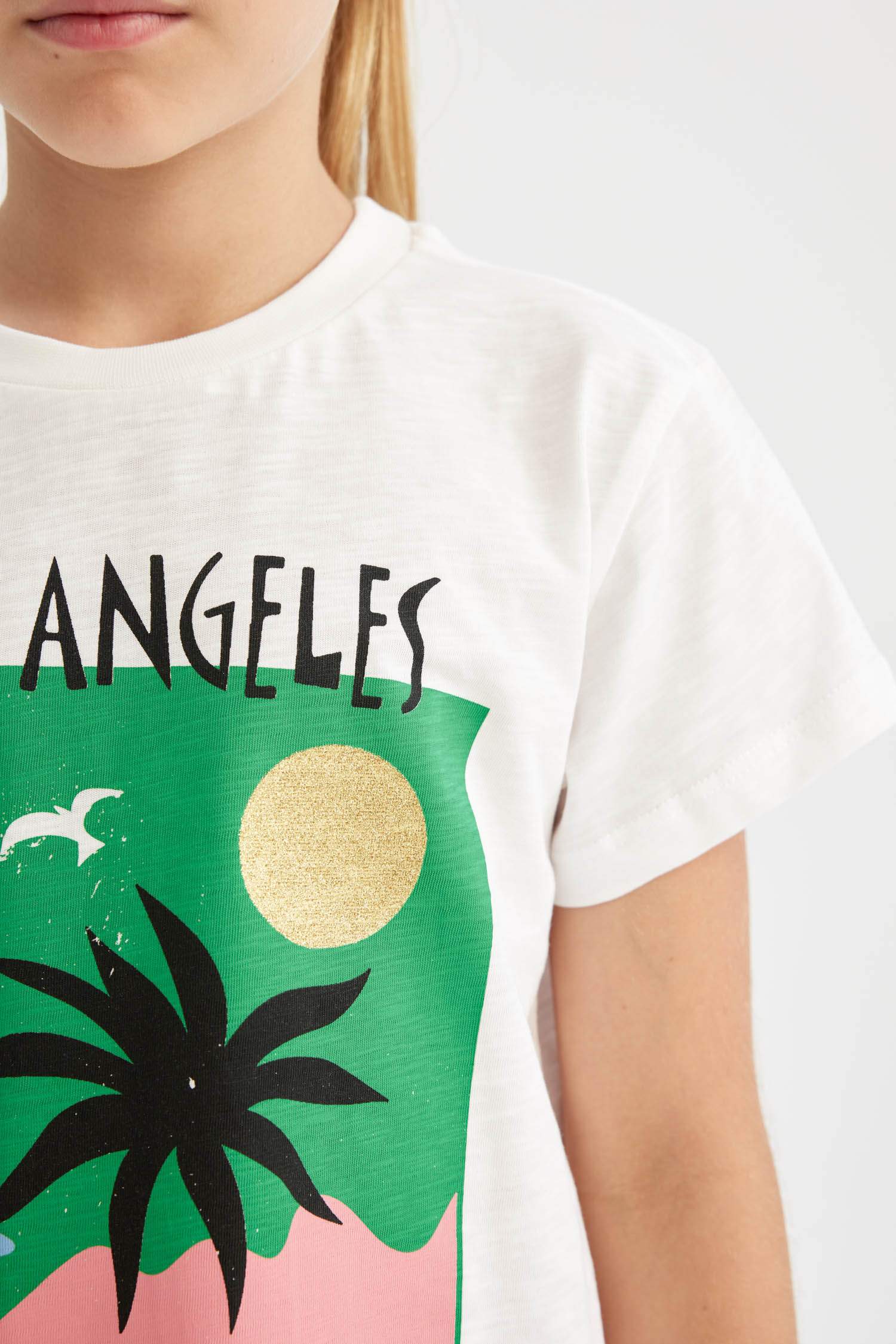 Girl Crew Neck Printed Short Sleeve T-Shirt