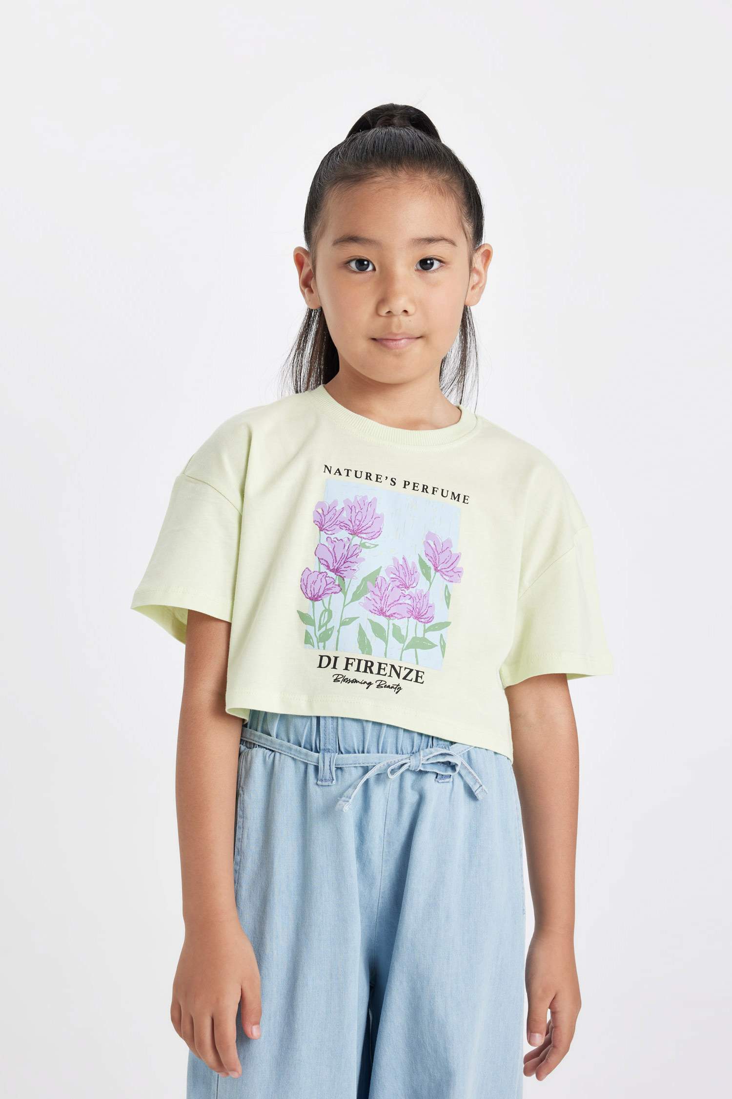 Girl Crew Neck Printed Crop T-Shirt