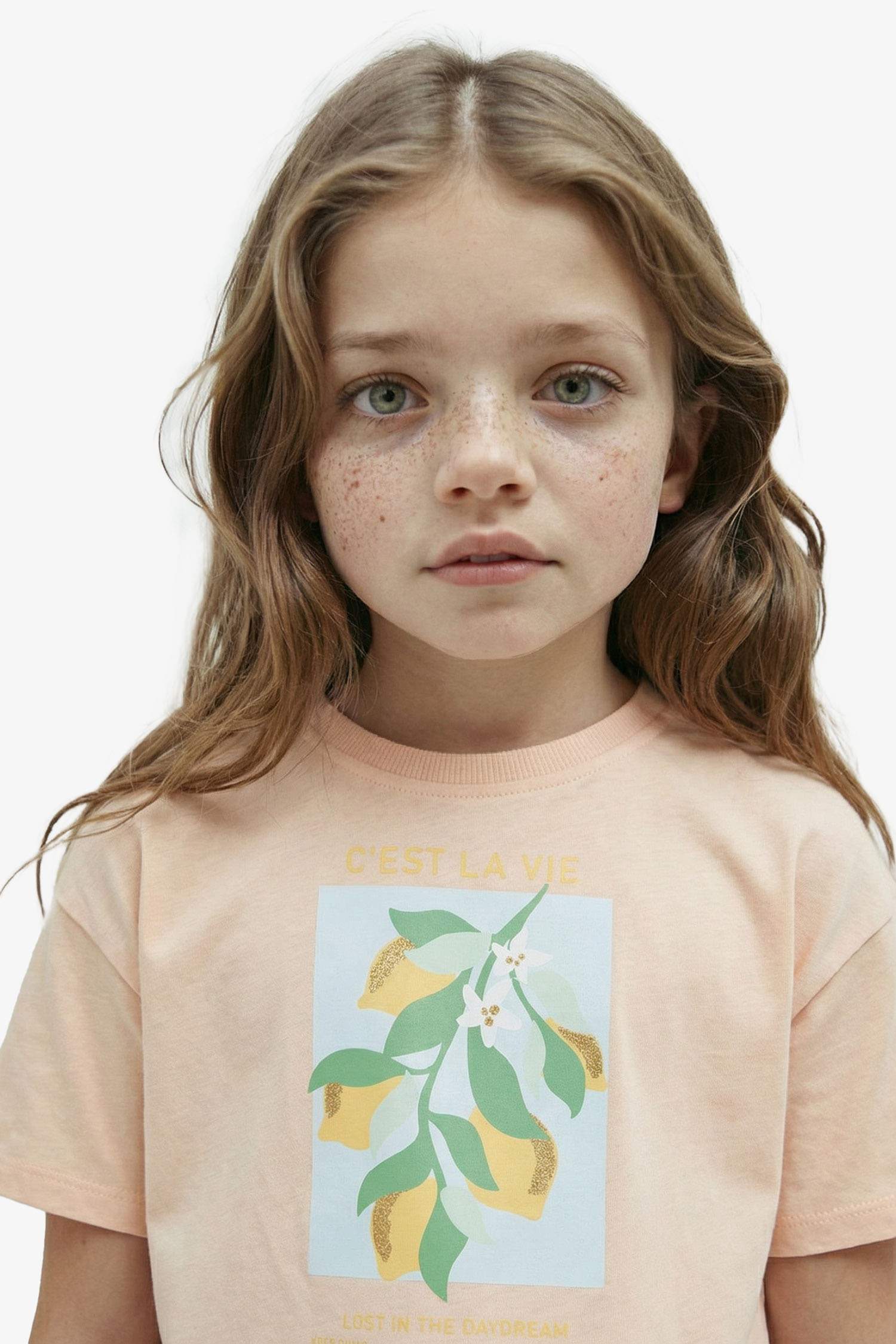 Crop Bisiklet Yaka Baskılı Kısa Kollu Tişört Kız Çocuk