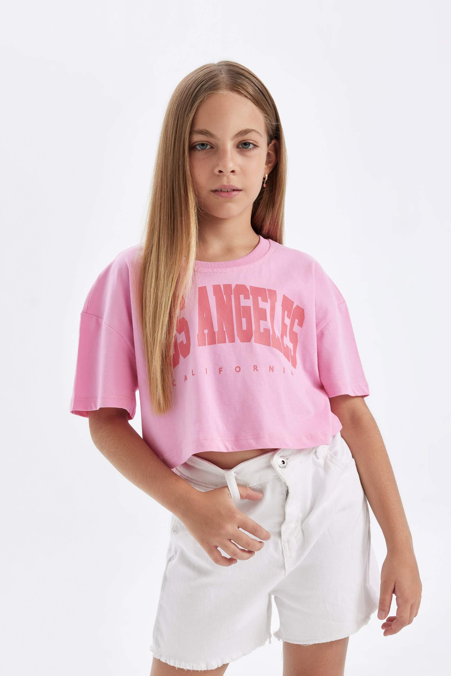 Girl Crew Neck Printed Crop T-Shirt
