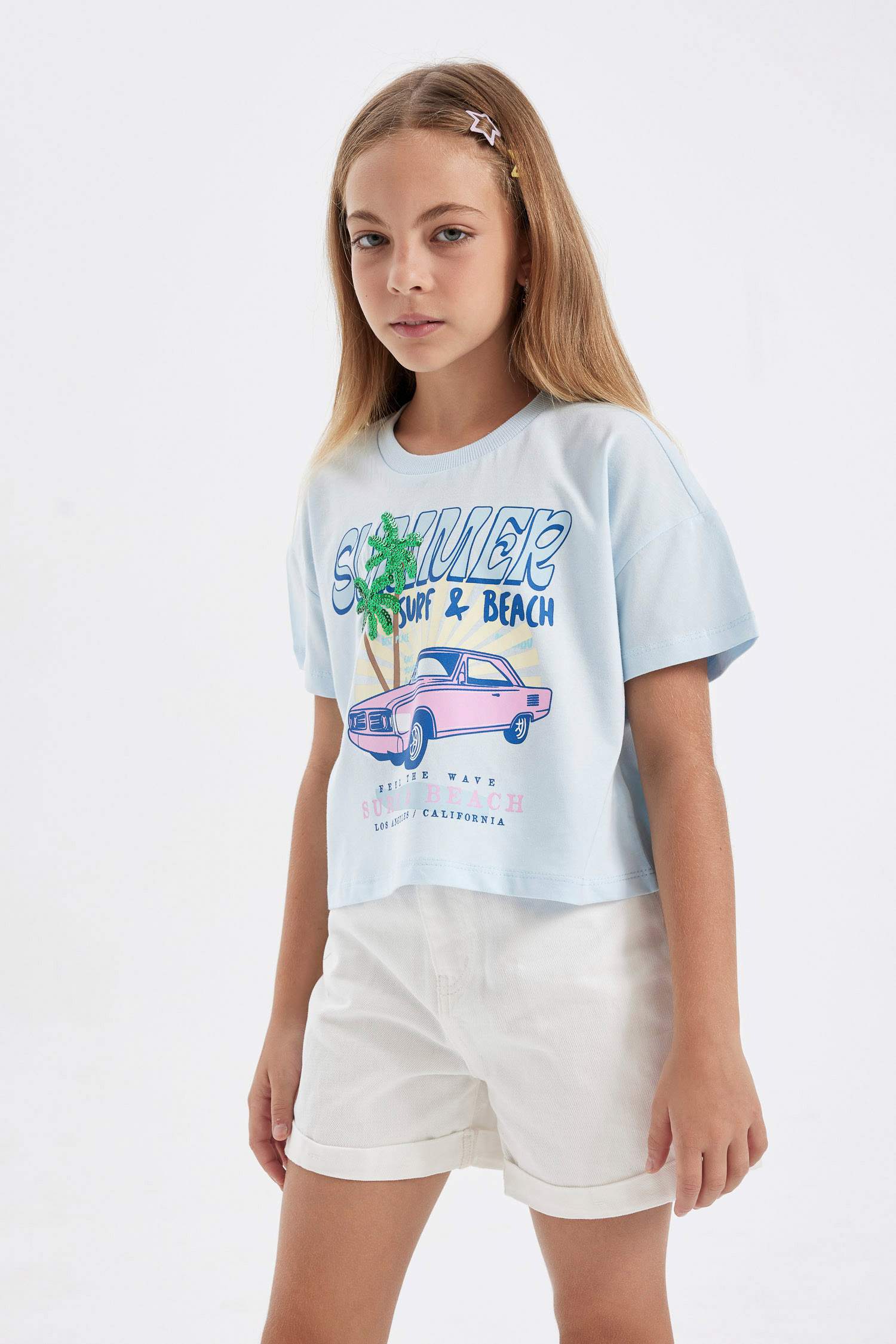Girl Crew Neck Printed Short Sleeve T-Shirt