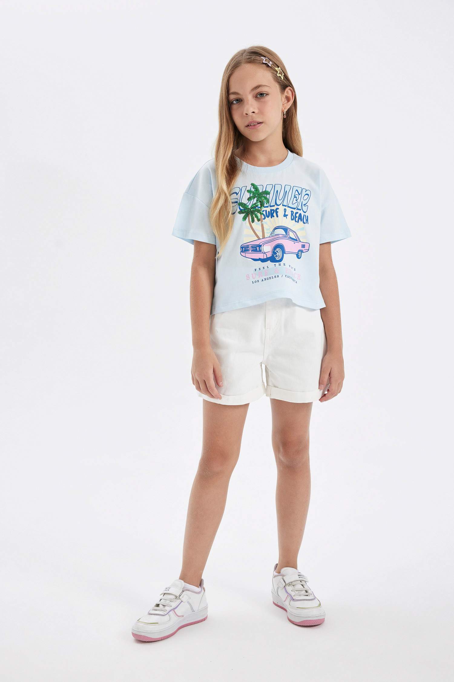 Girl Crew Neck Printed Short Sleeve T-Shirt