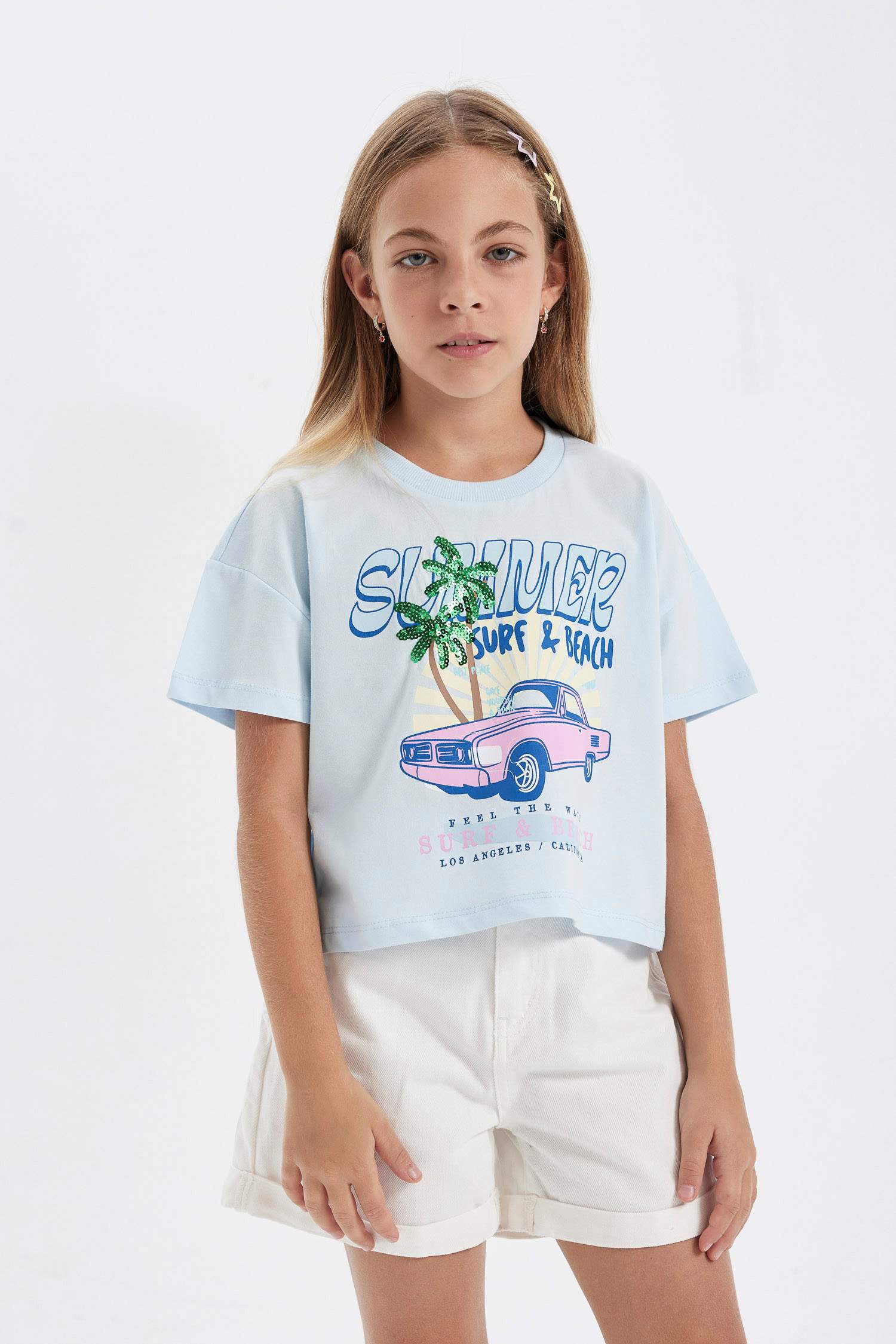 Girl Crew Neck Printed Short Sleeve T-Shirt