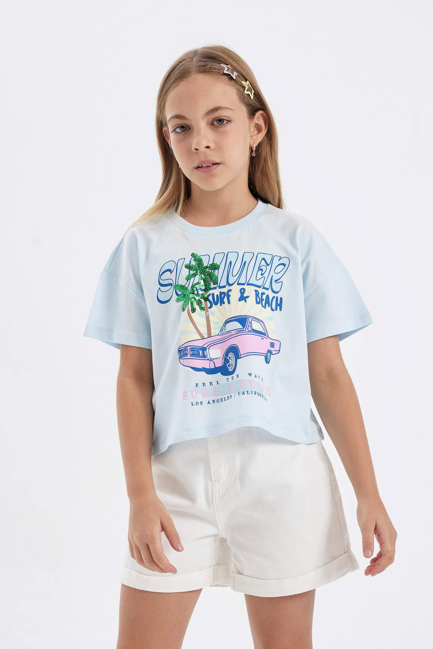 Girl Crew Neck Printed Short Sleeve T-Shirt