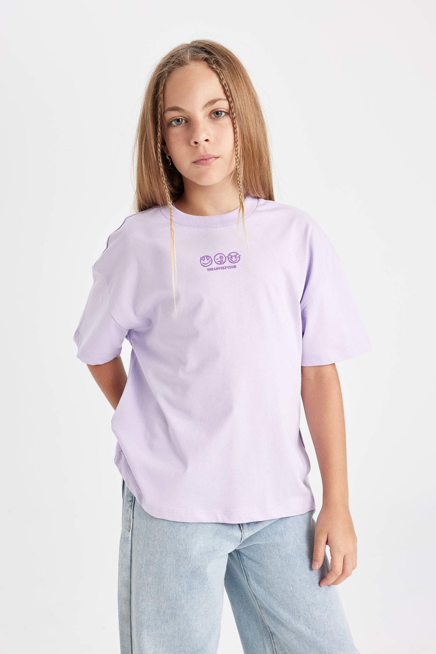 Girl Oversize Fit Crew Neck Printed Short Sleeve T-Shirt