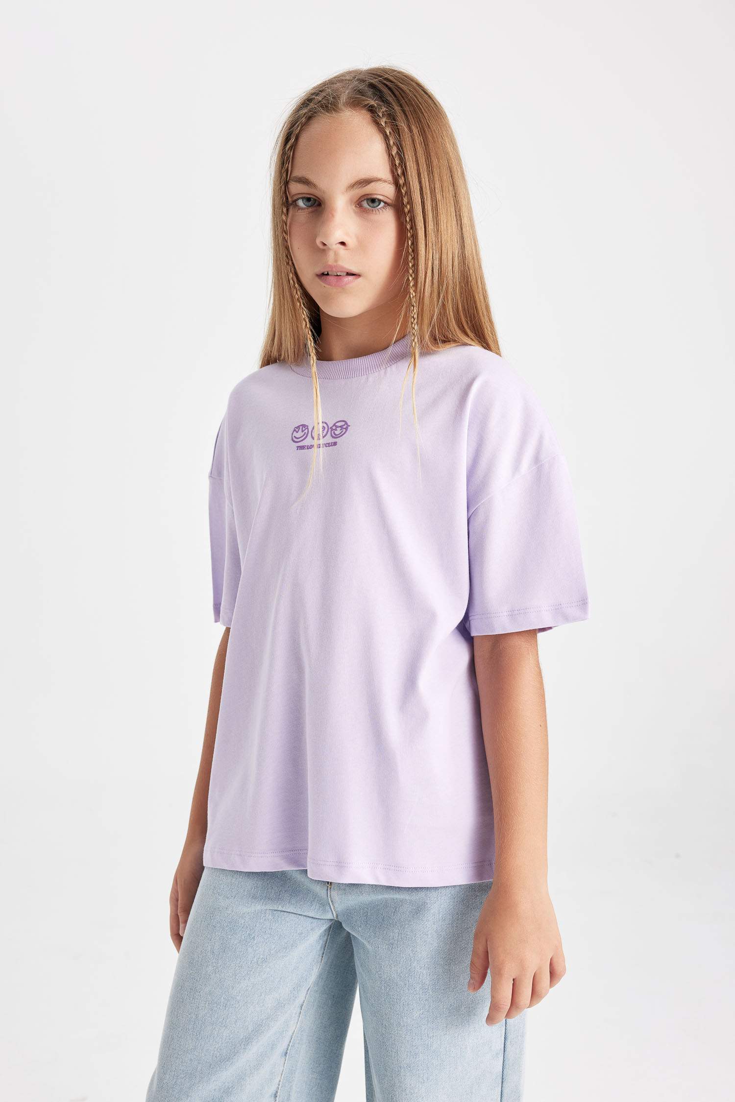 Girl Oversize Fit Crew Neck Printed Short Sleeve T-Shirt