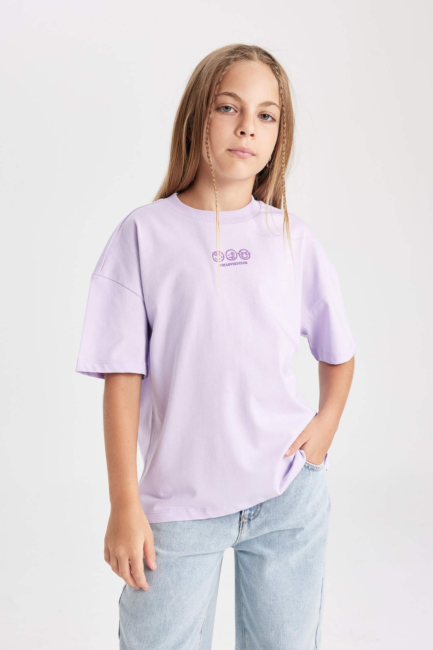 Girl Oversize Fit Crew Neck Printed Short Sleeve T-Shirt