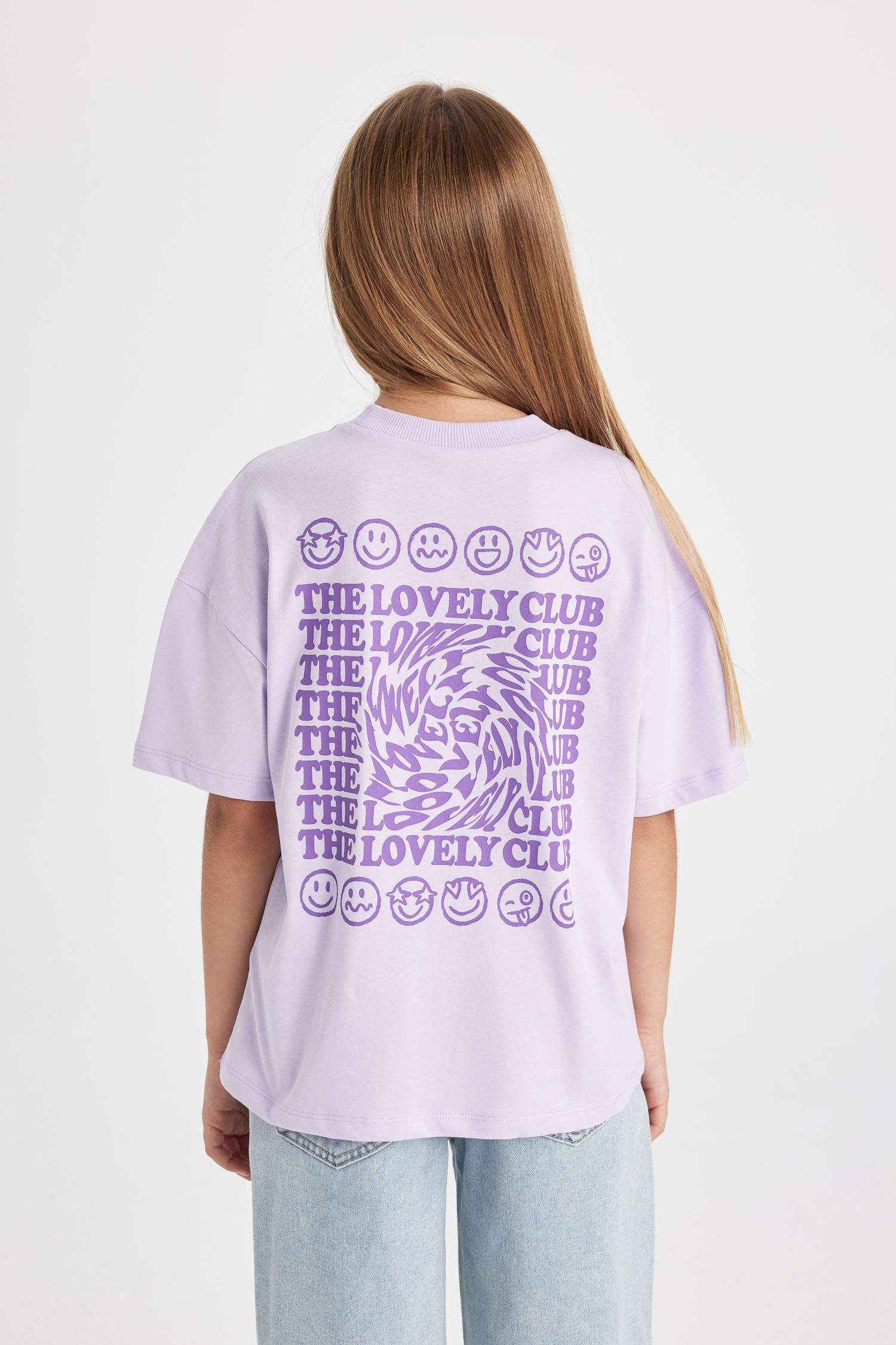 Girl Oversize Fit Crew Neck Printed Short Sleeve T-Shirt