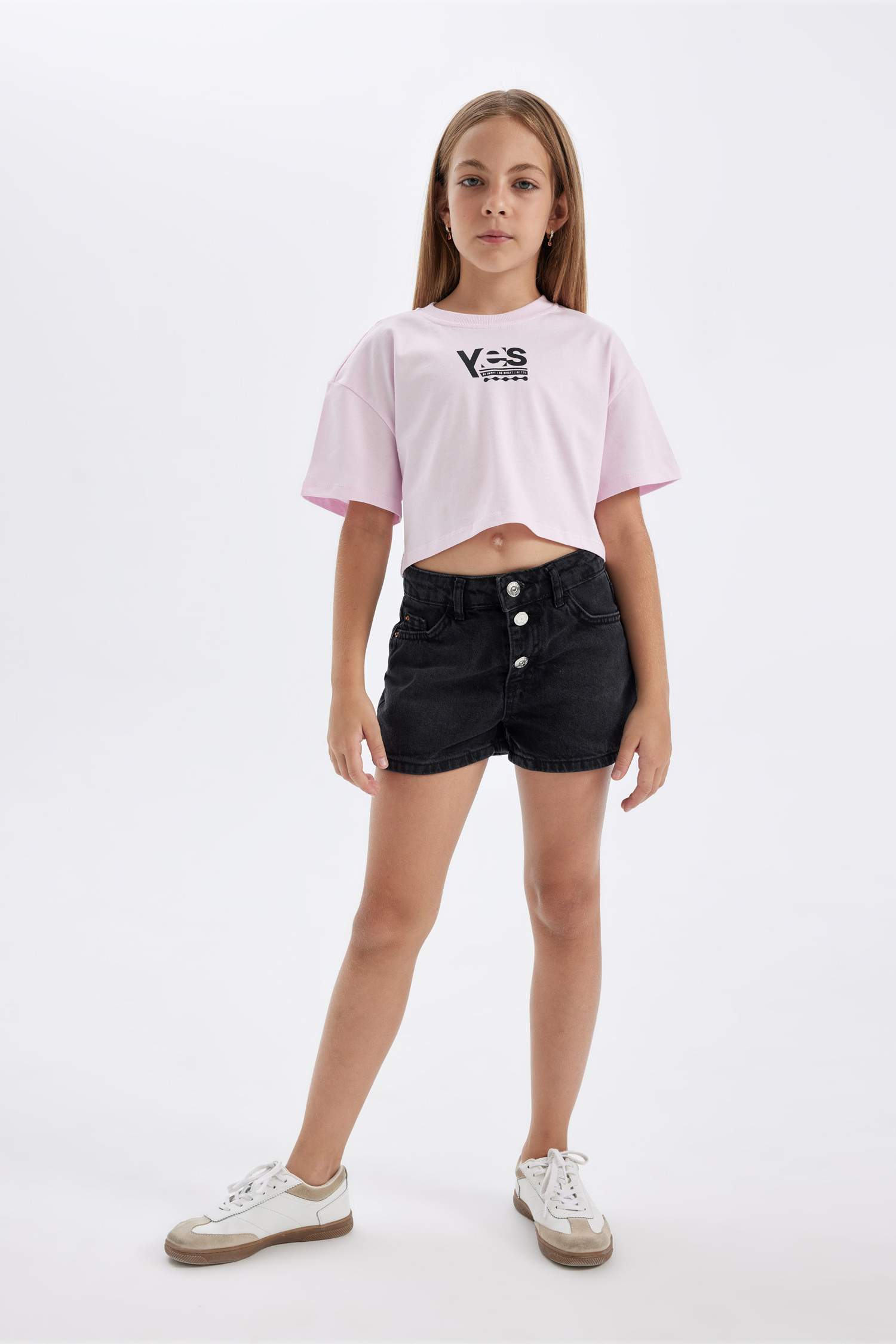 Girl Crew Neck Printed Crop T-Shirt