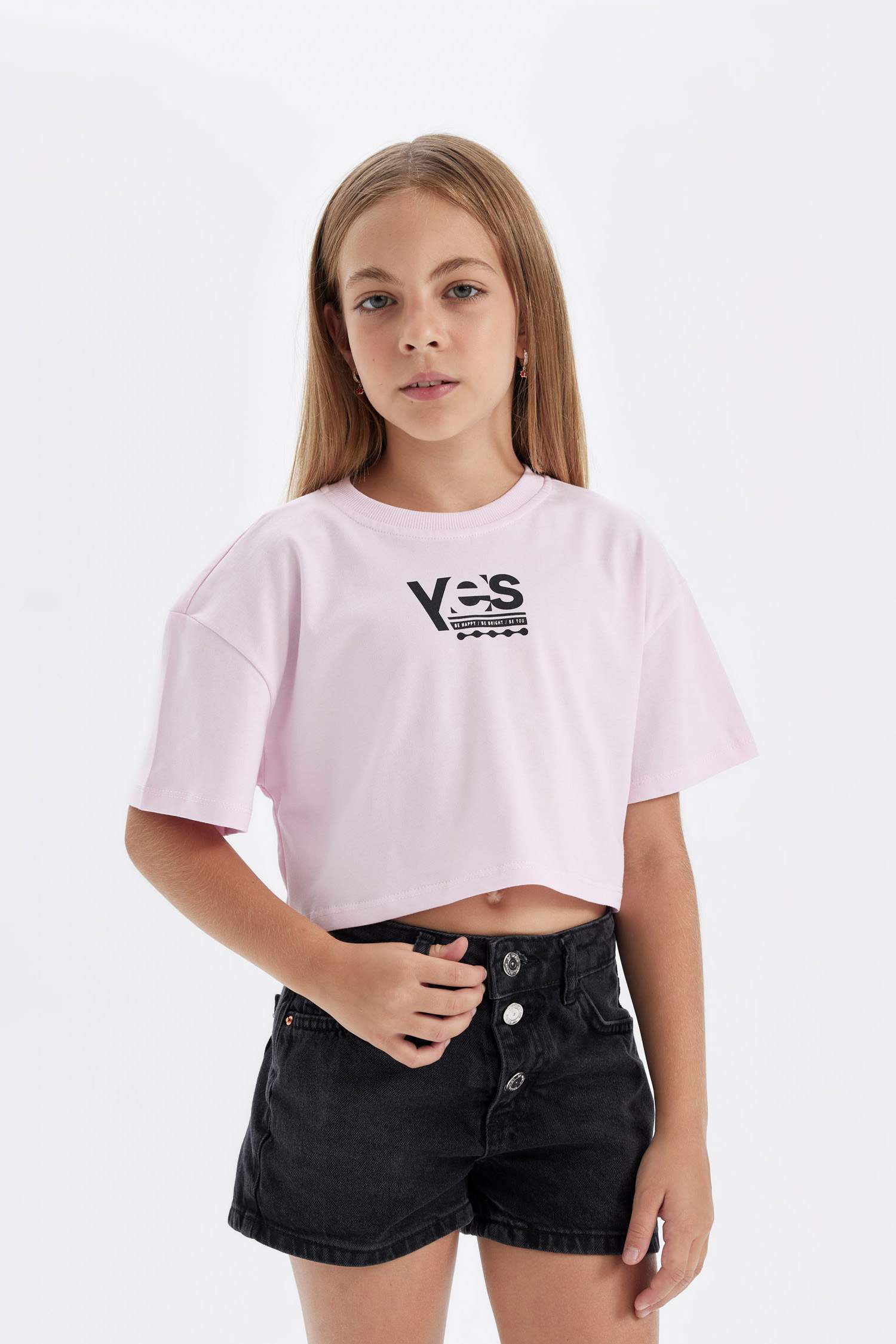 Girl Crew Neck Printed Crop T-Shirt