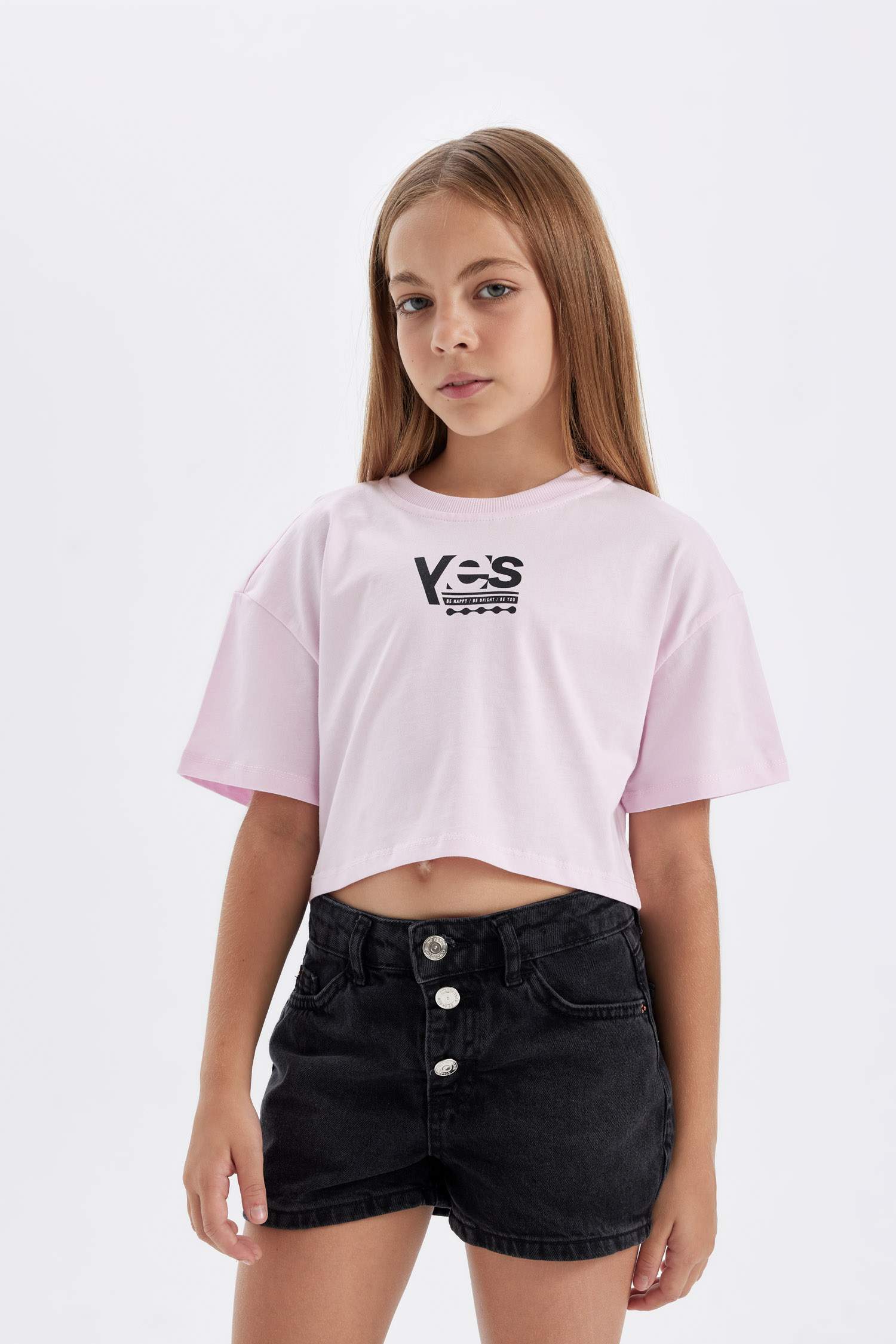 Girl Crew Neck Printed Crop T-Shirt