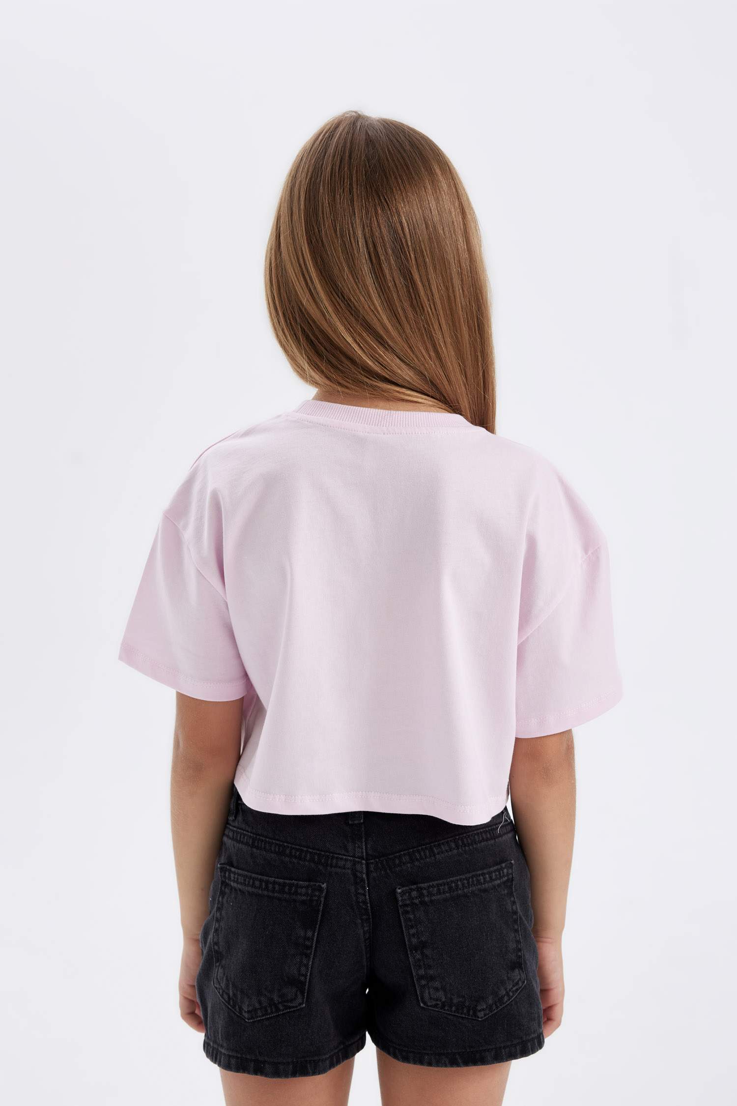 Girl Crew Neck Printed Crop T-Shirt