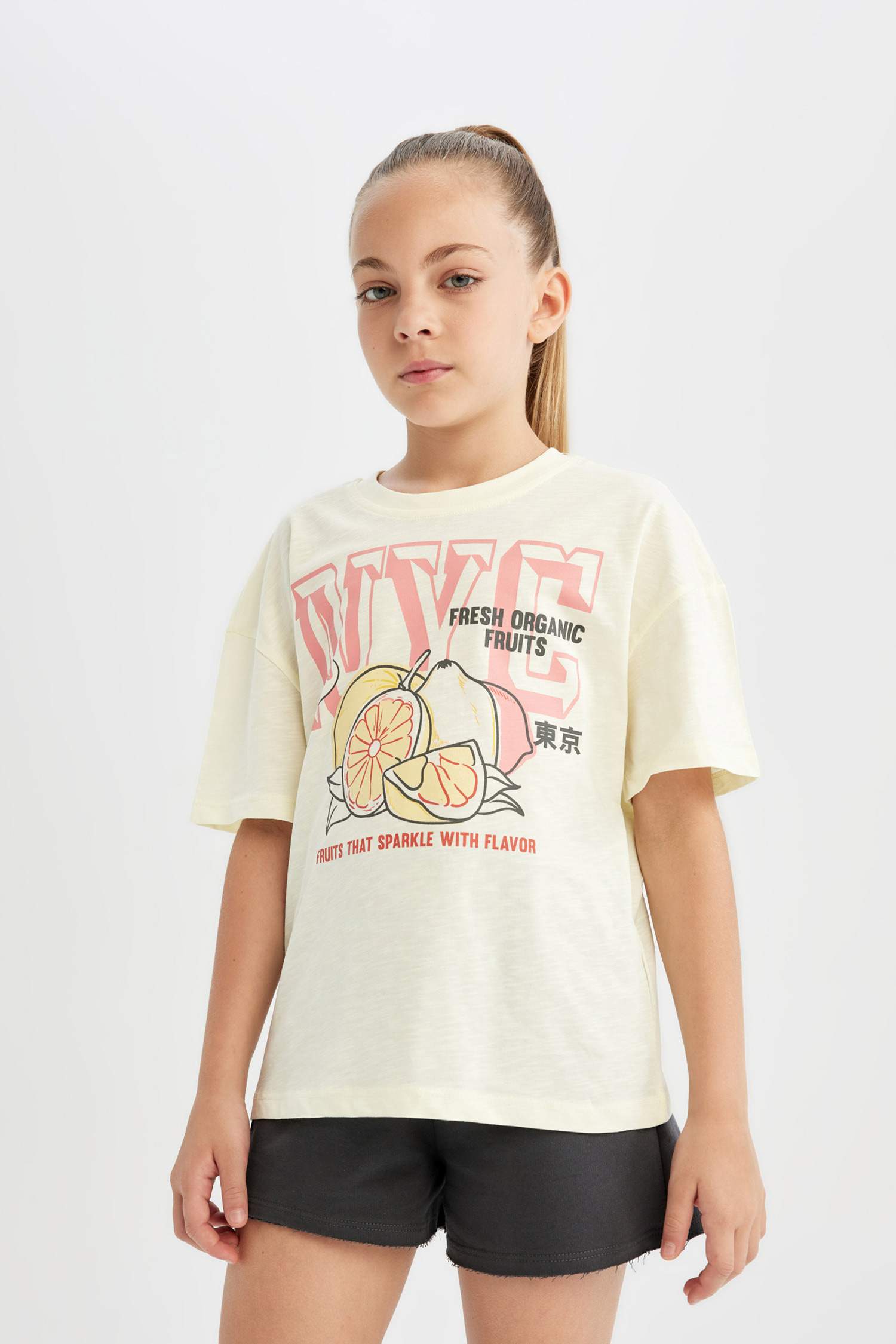 Girl Relax Fit Crew Neck Printed T-Shirt