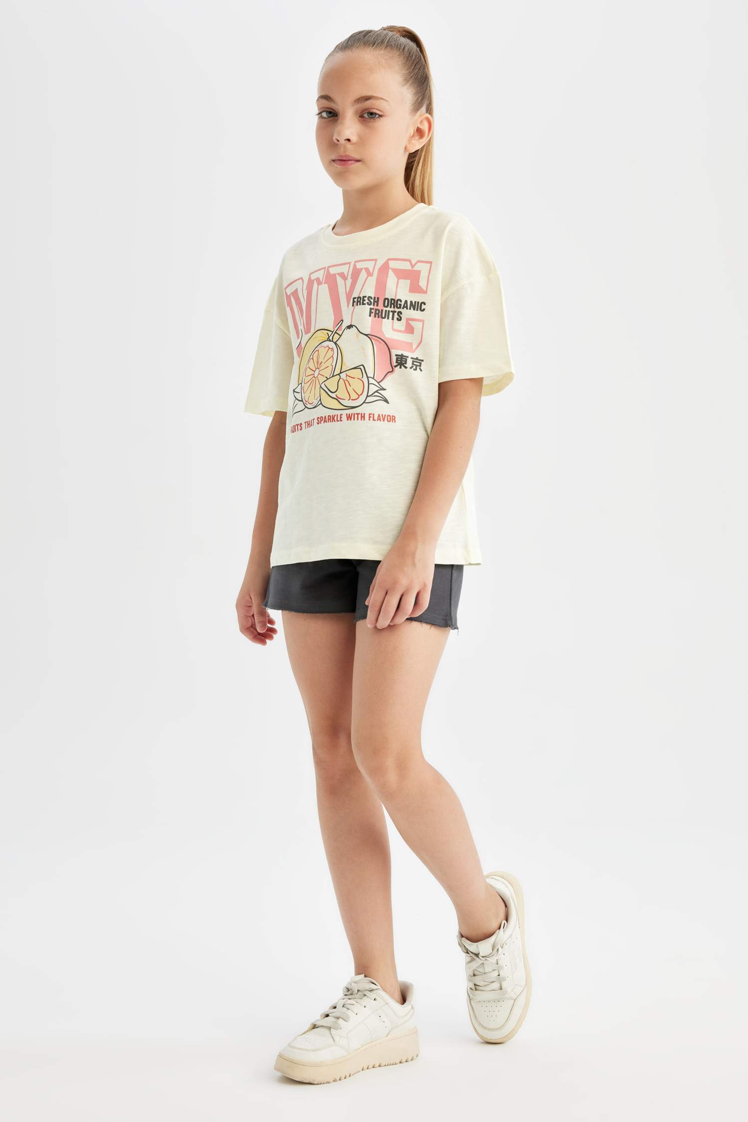 Girl Relax Fit Crew Neck Printed T-Shirt