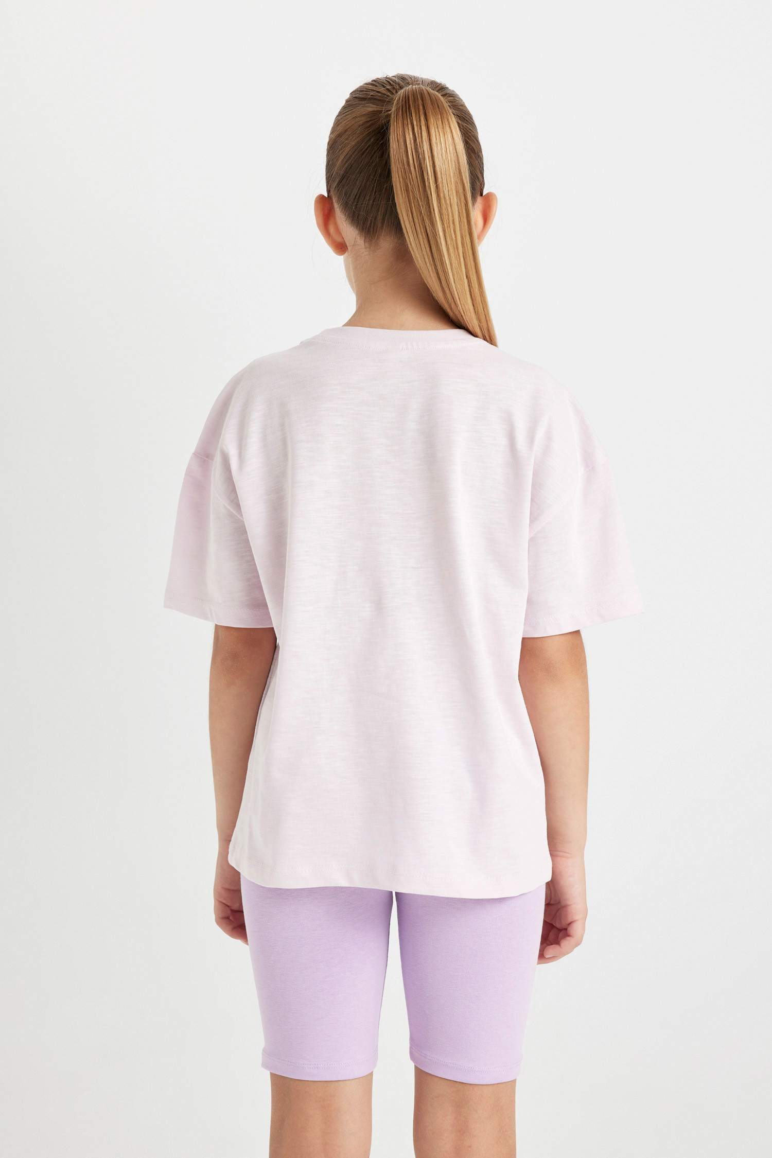 Kız Çocuk Relax Fit Bisiklet Yaka Baskılı Kısa Kollu Tişört