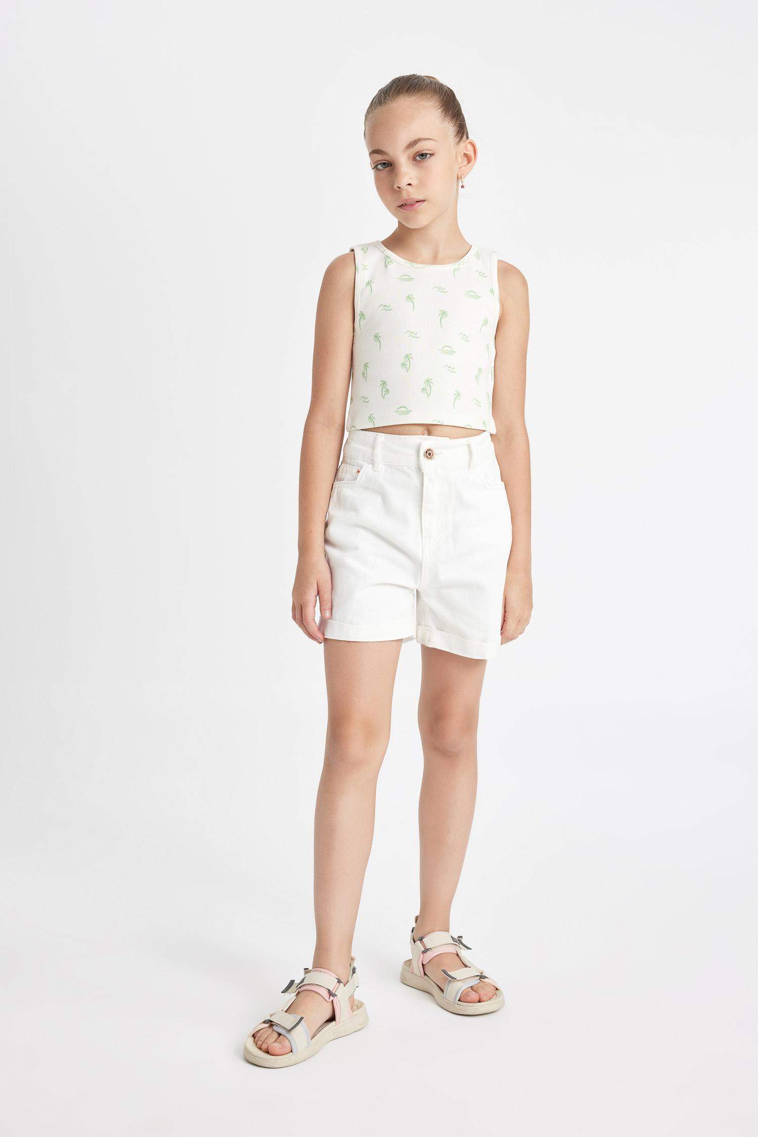 Girl Crew Neck Hawaiian Printed Crop Top