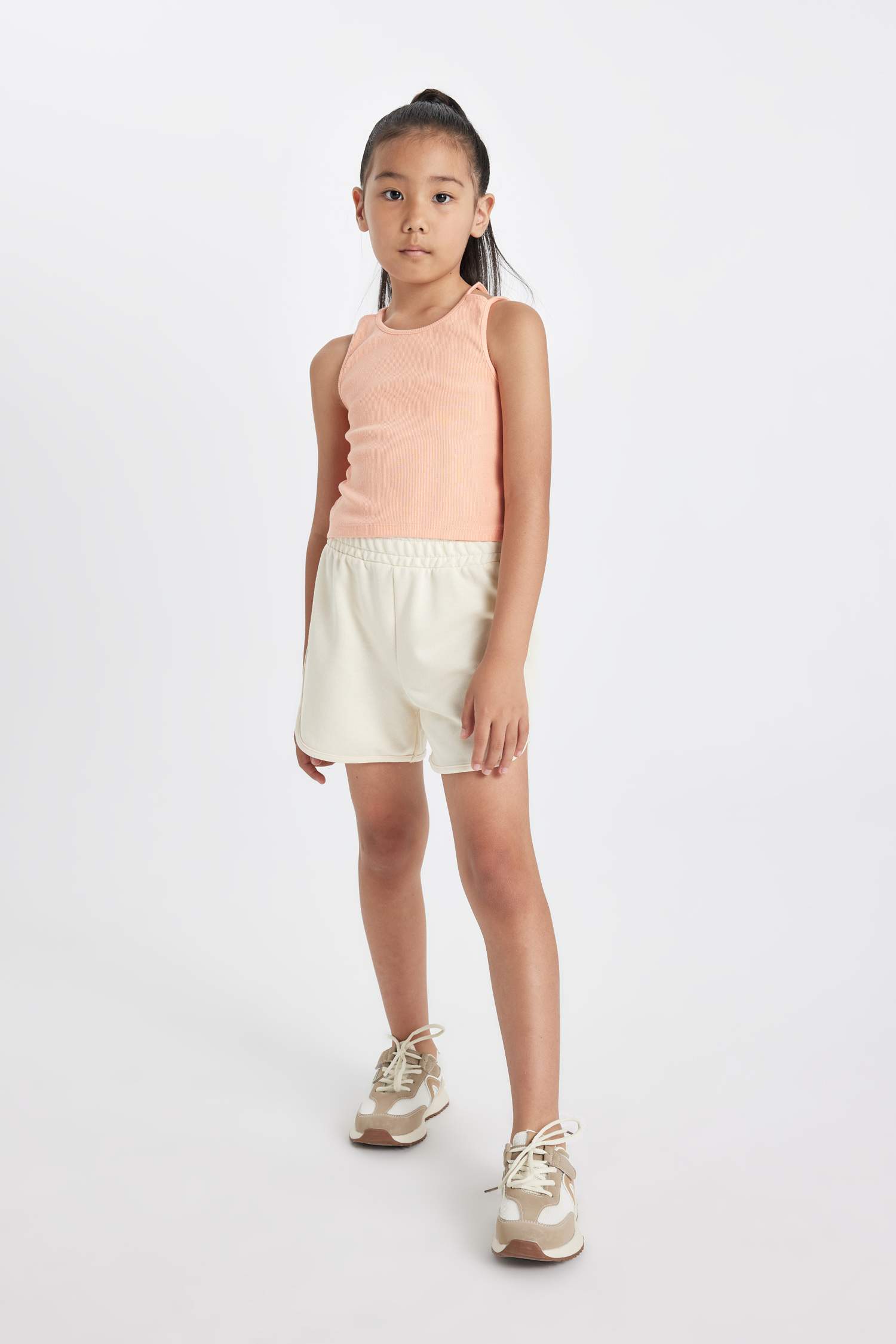 Kız Çocuk Bisiklet Yaka Basic Düz Atlet