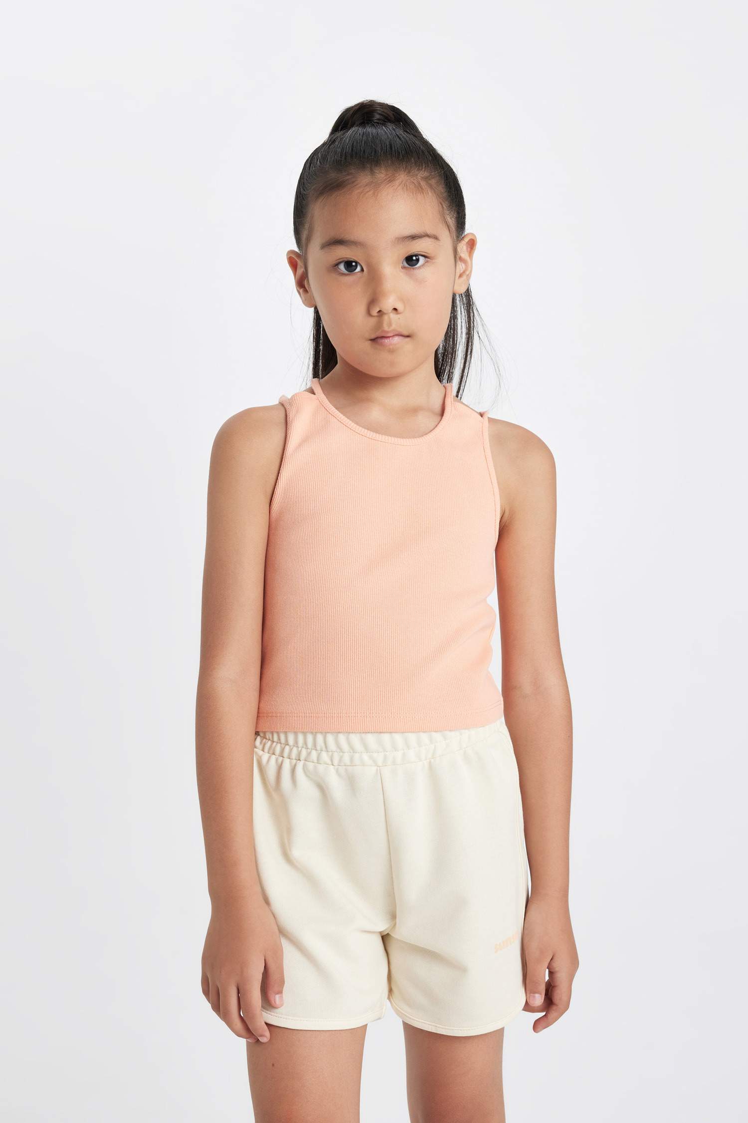 Kız Çocuk Bisiklet Yaka Basic Düz Atlet