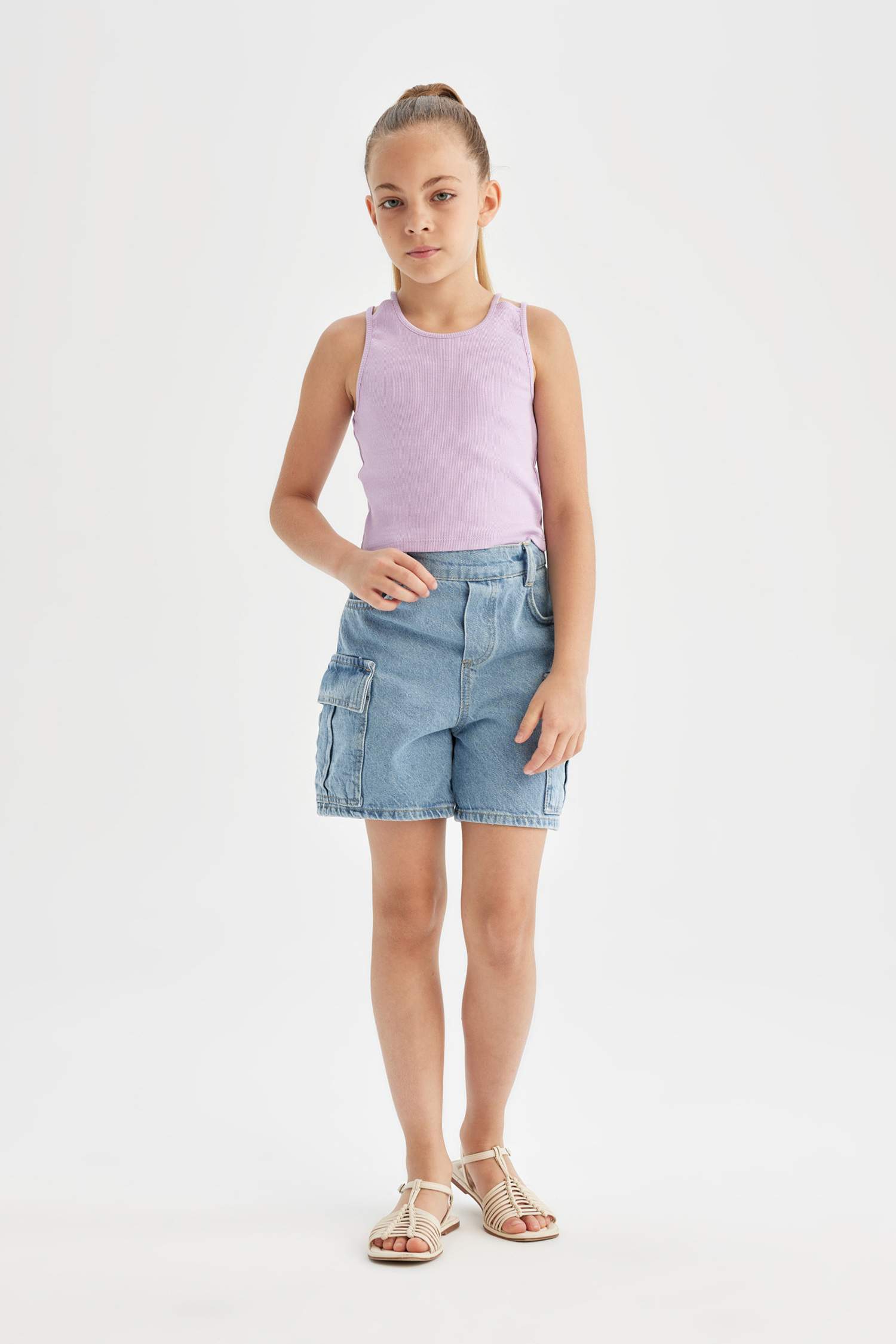 Kız Çocuk Bisiklet Yaka Basic Düz Atlet