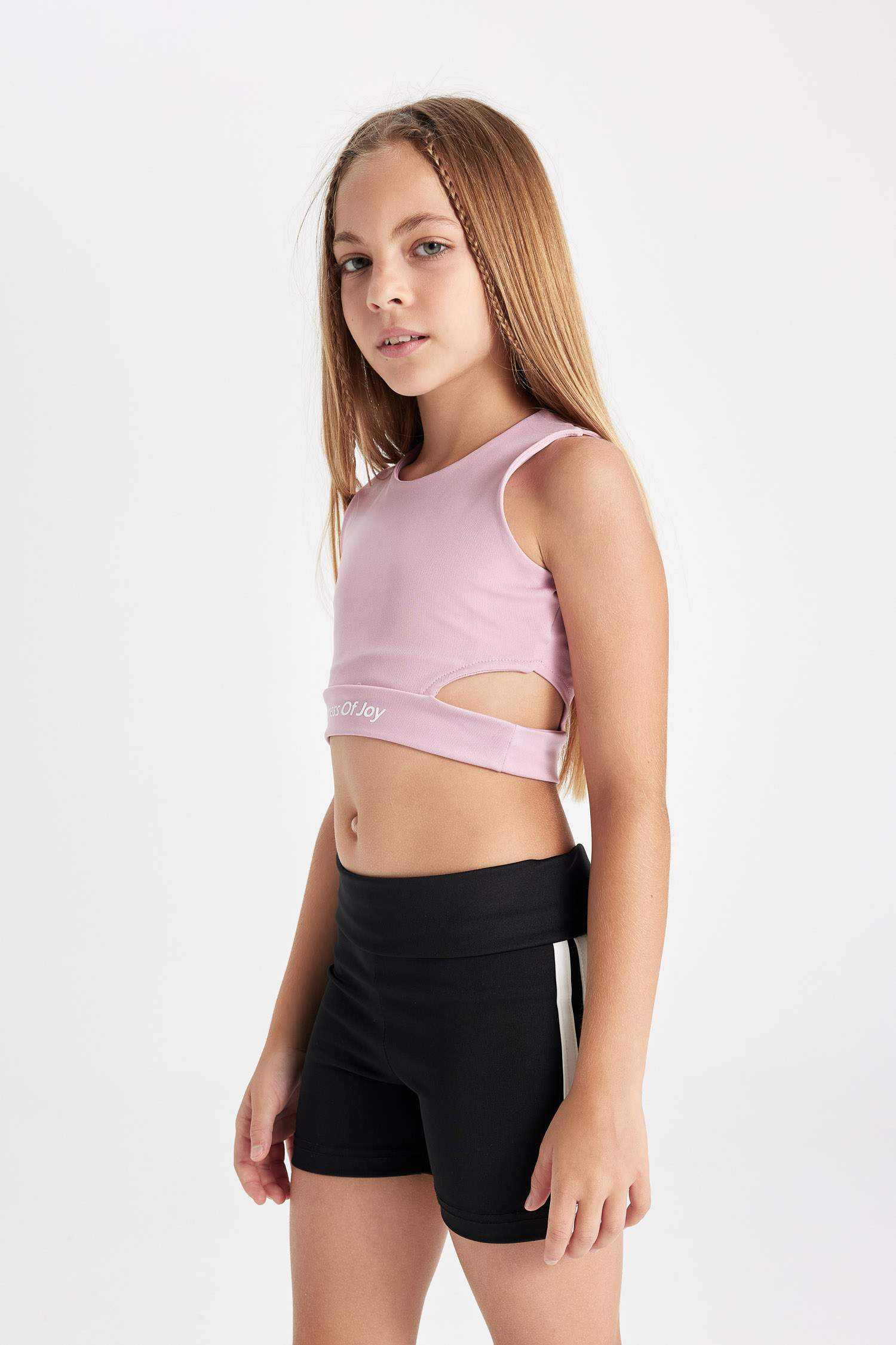 Girl Crew Neck Sports Printed Crop Top